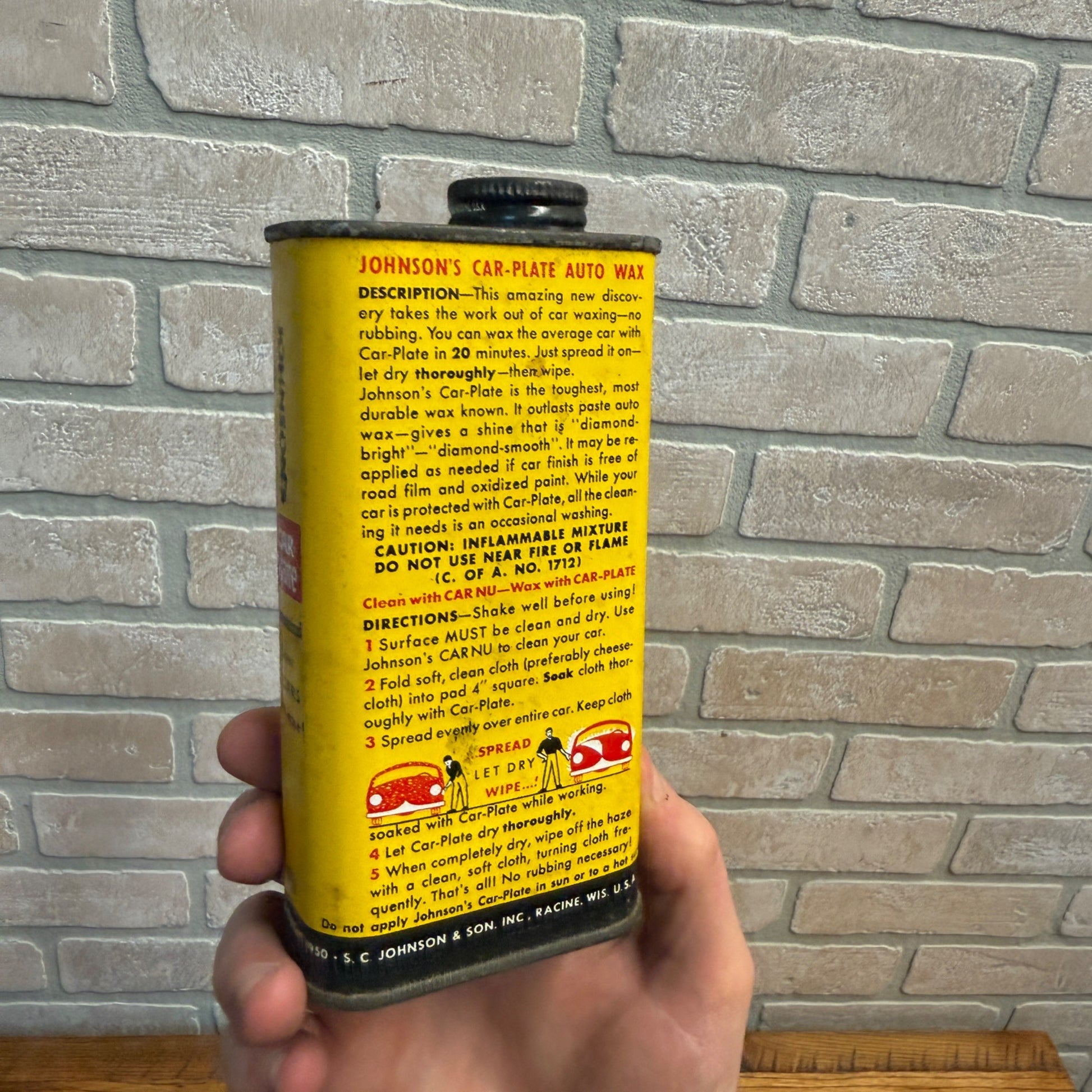 Vintage 1950s Johnson's Car Wax & Whiz Hi-Shine Oil Can Garage Gas Auto