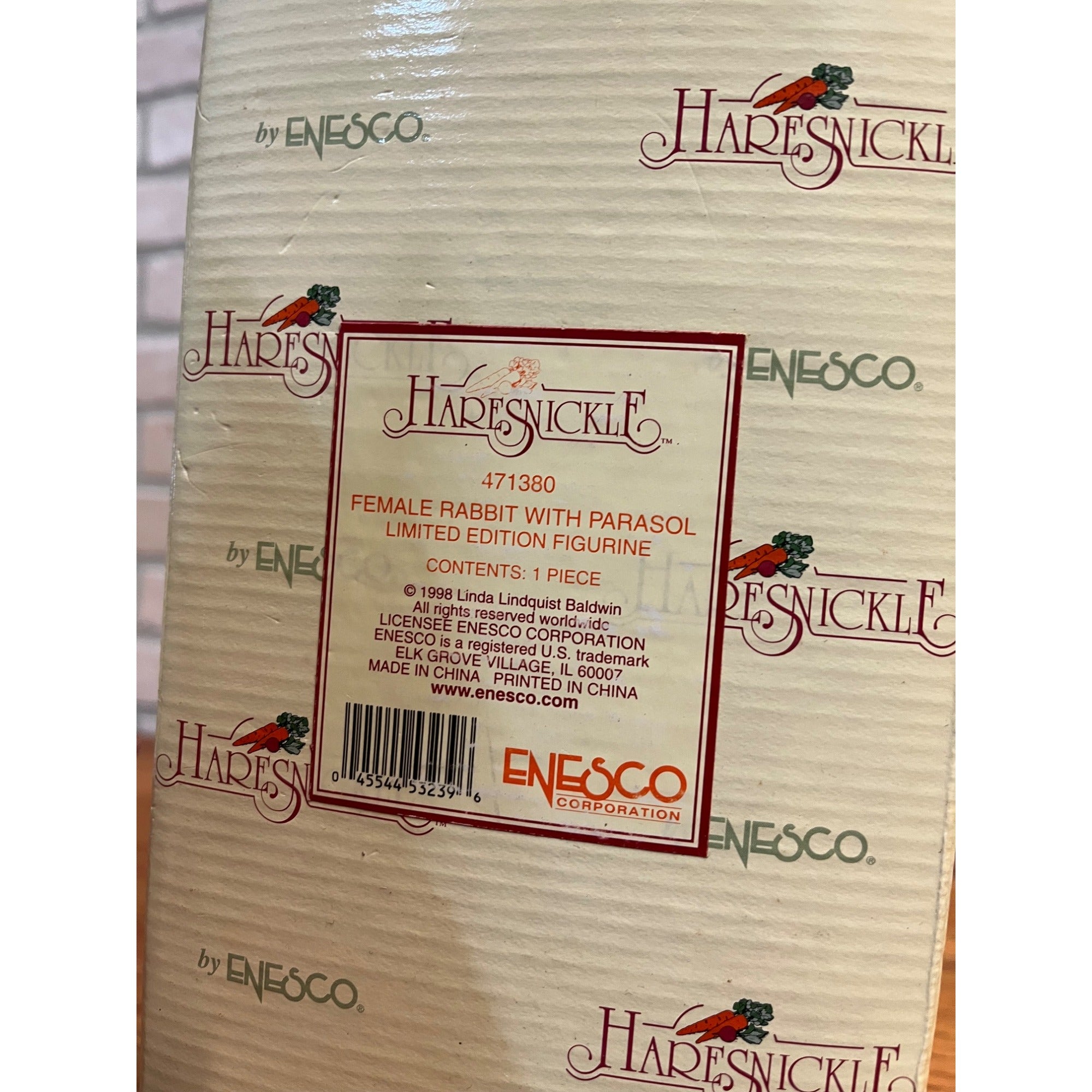 1998 Enesco Linda Baldwin Haresnickle Rabbit w/ Parasol Easter Figure #471380