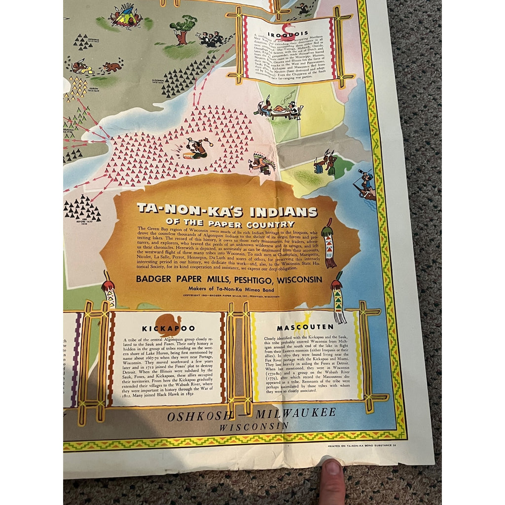 Original Vintage Map Great Lakes Native American Indian Tribes Ta-Non-Ka's Poster