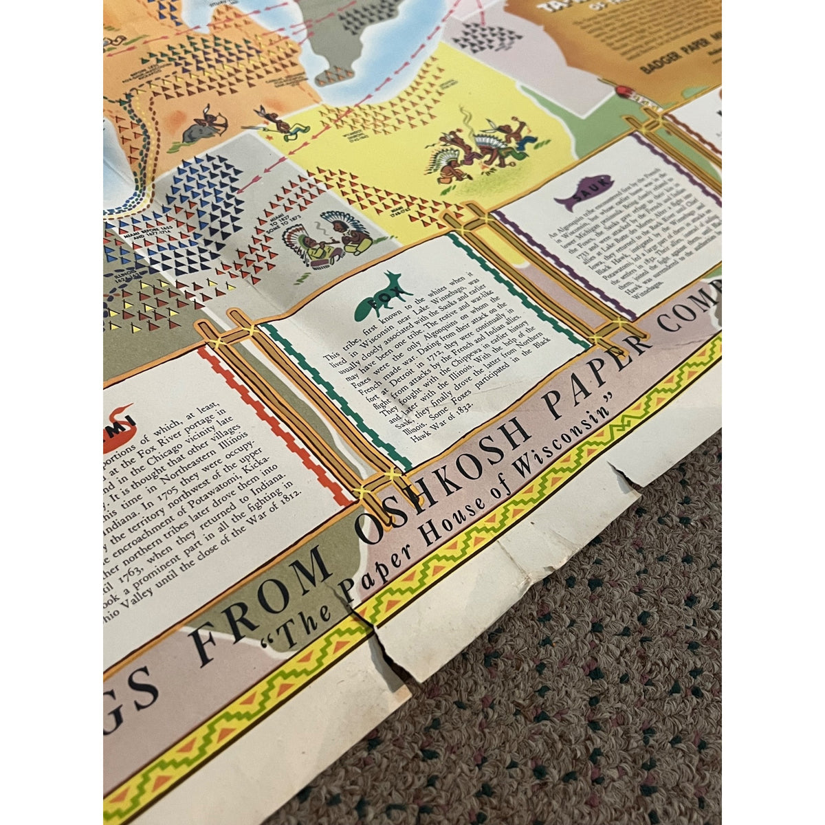 Original Vintage Map Great Lakes Native American Indian Tribes Ta-Non-Ka's Poster