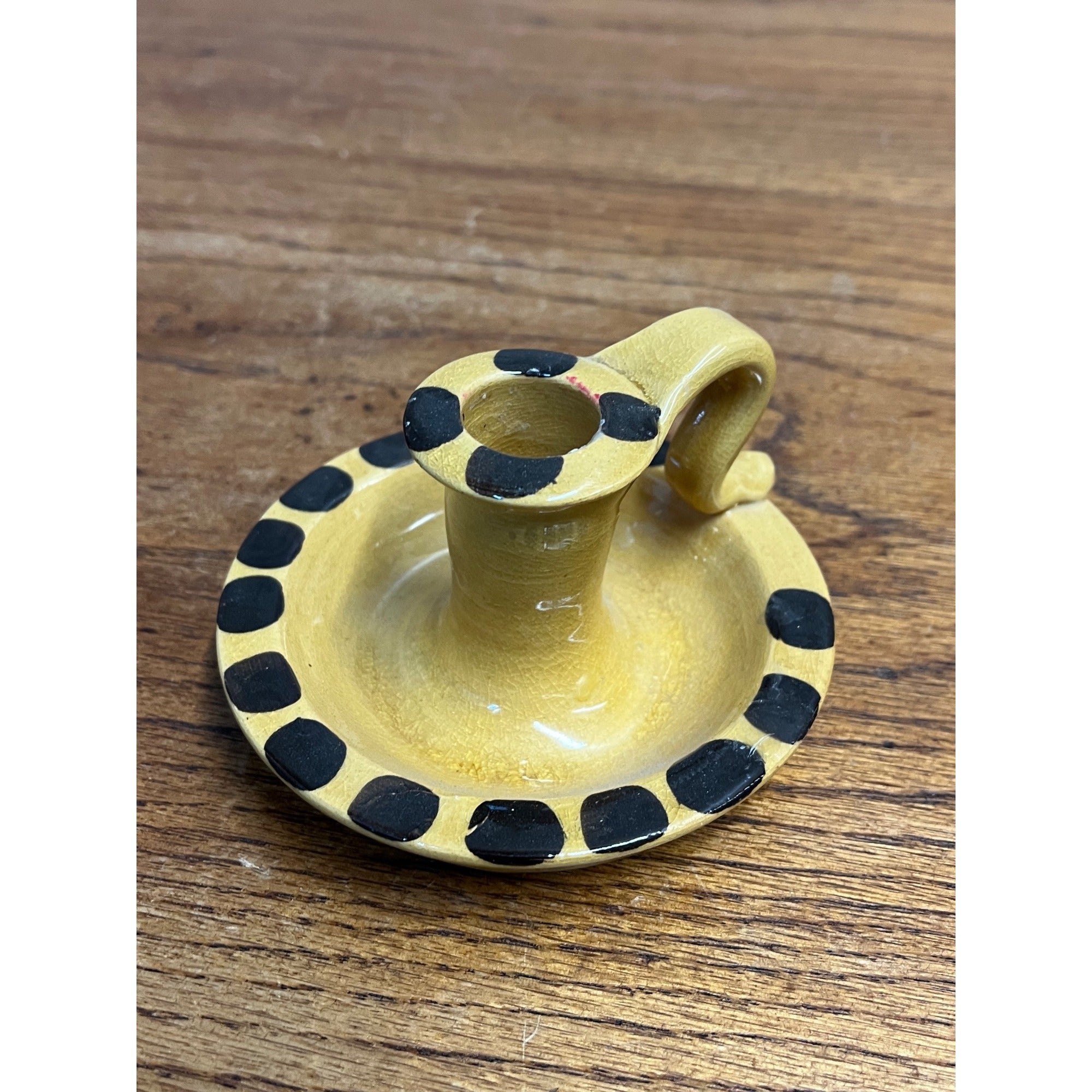 Vintage Williamsburg Restoration Pottery Candle Holder Finger Loop Polka Dot