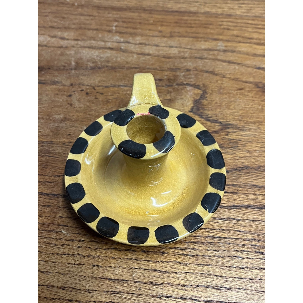Vintage Williamsburg Restoration Pottery Candle Holder Finger Loop Polka Dot
