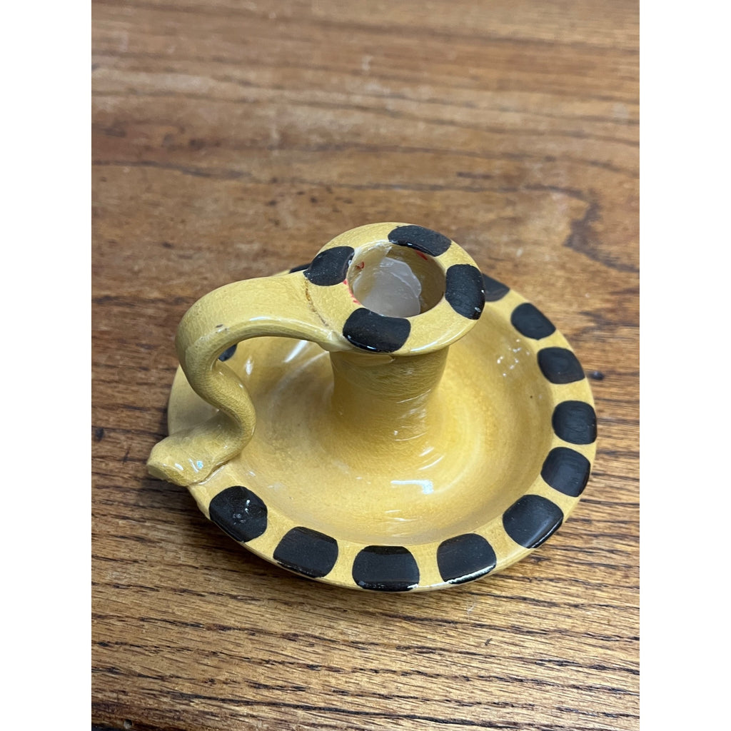 Vintage Williamsburg Restoration Pottery Candle Holder Finger Loop Polka Dot