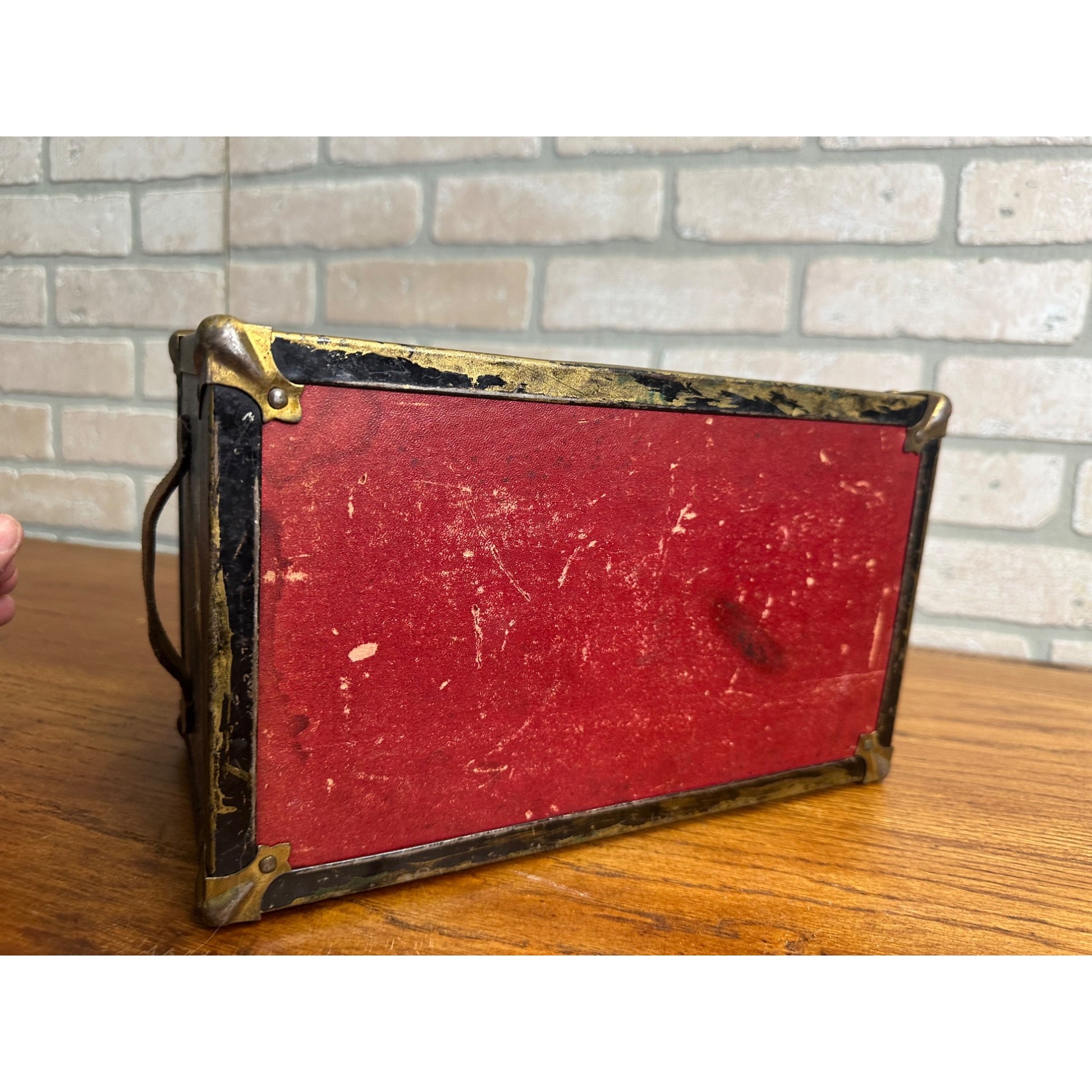 Vintage 1930's Blue Metal Childs Toy Doll Steamer Travel Trunk w/Stickers