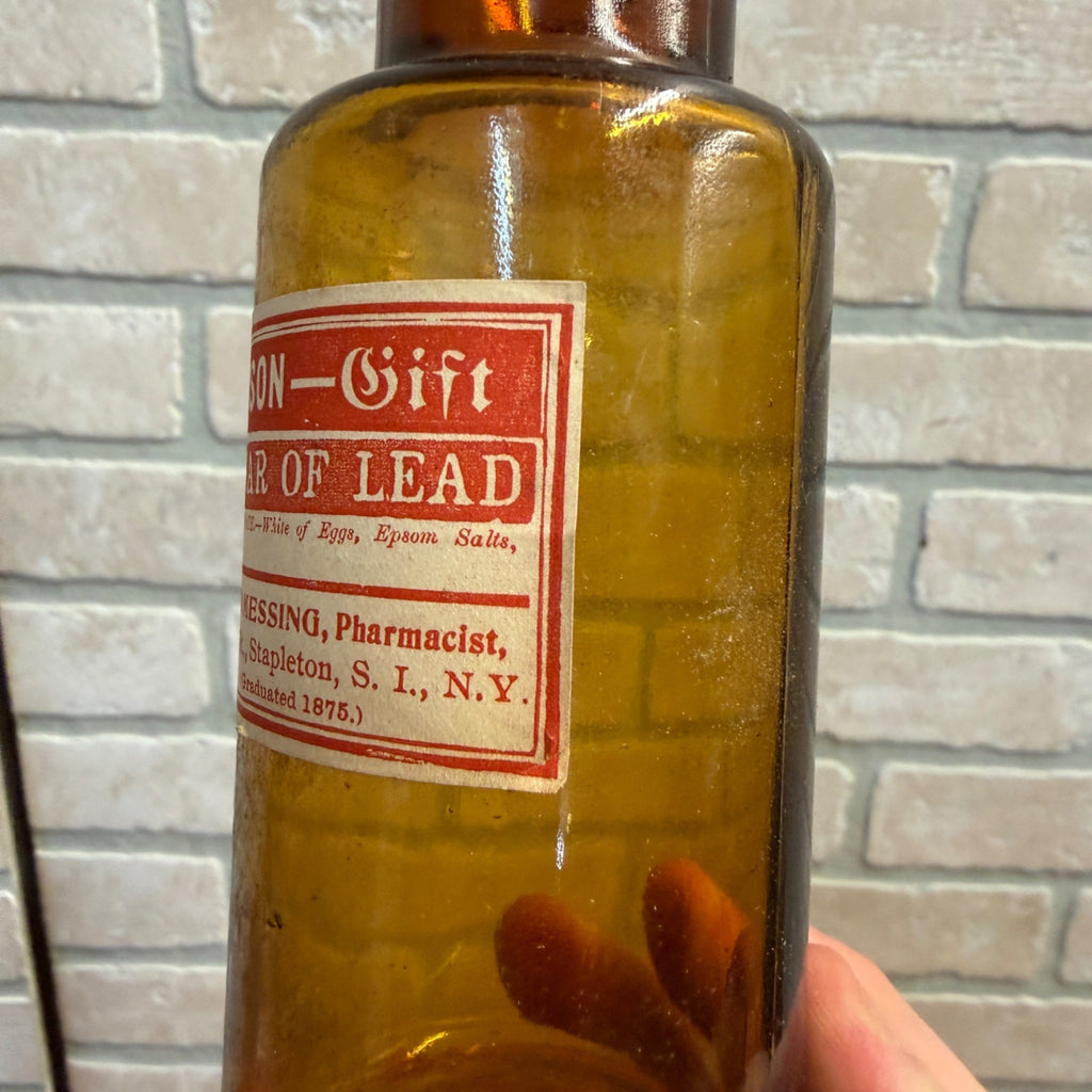 Antique 1875 Poison Bottle Jacob Messing Stapleton NY Sugar of Lead