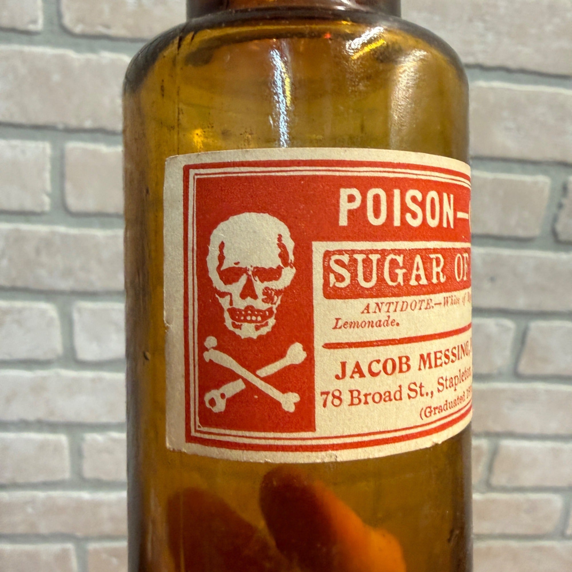 Antique 1875 Poison Bottle Jacob Messing Stapleton NY Sugar of Lead