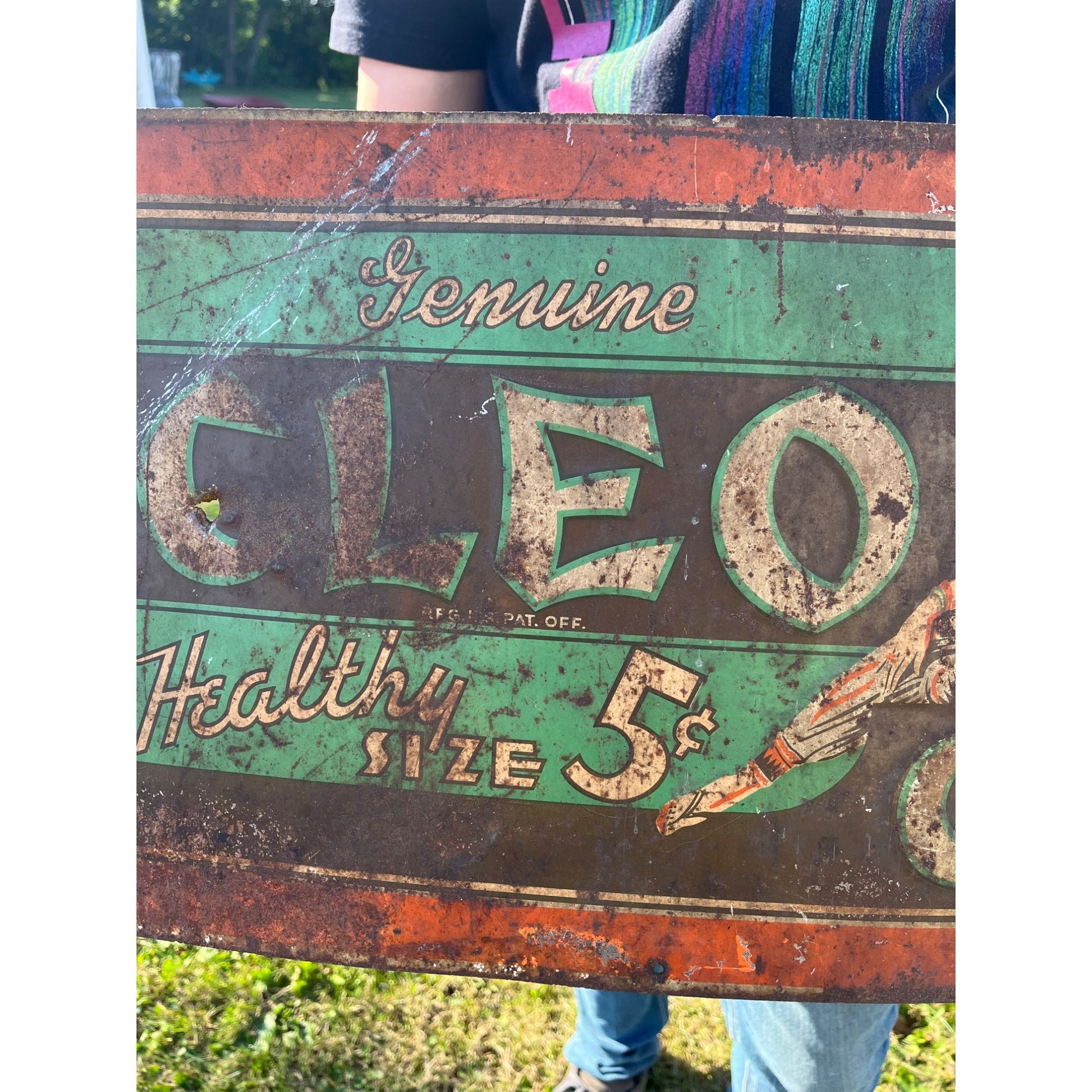 RARE Vintage 1930s Cleo Cola Egyptian Tin Metal Embossed Soda Advertising Sign