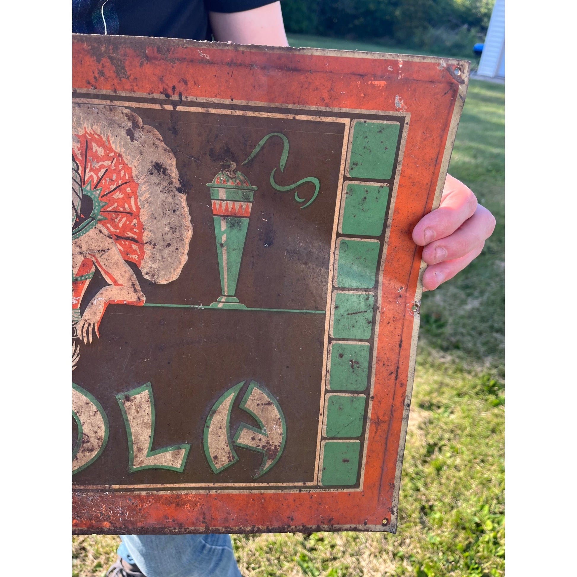 RARE Vintage 1930s Cleo Cola Egyptian Tin Metal Embossed Soda Advertising Sign