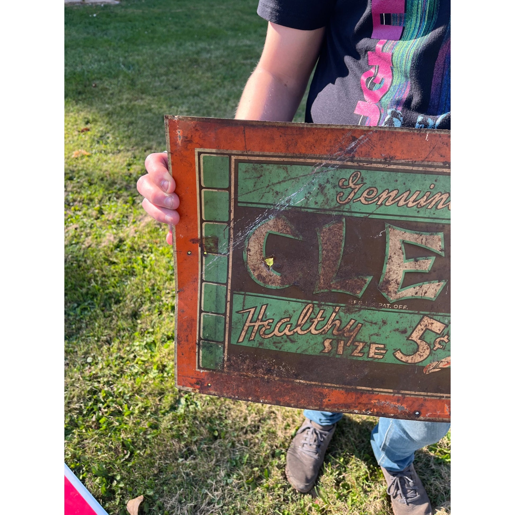 RARE Vintage 1930s Cleo Cola Egyptian Tin Metal Embossed Soda Advertising Sign
