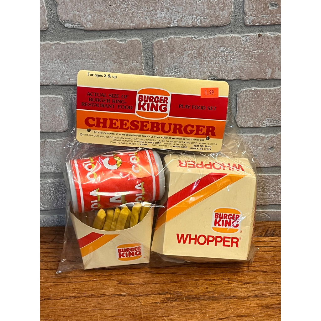 Vintage 1988 Burger KIng Play Food Set Whopper Cheeseburger Fries and Drink NEW