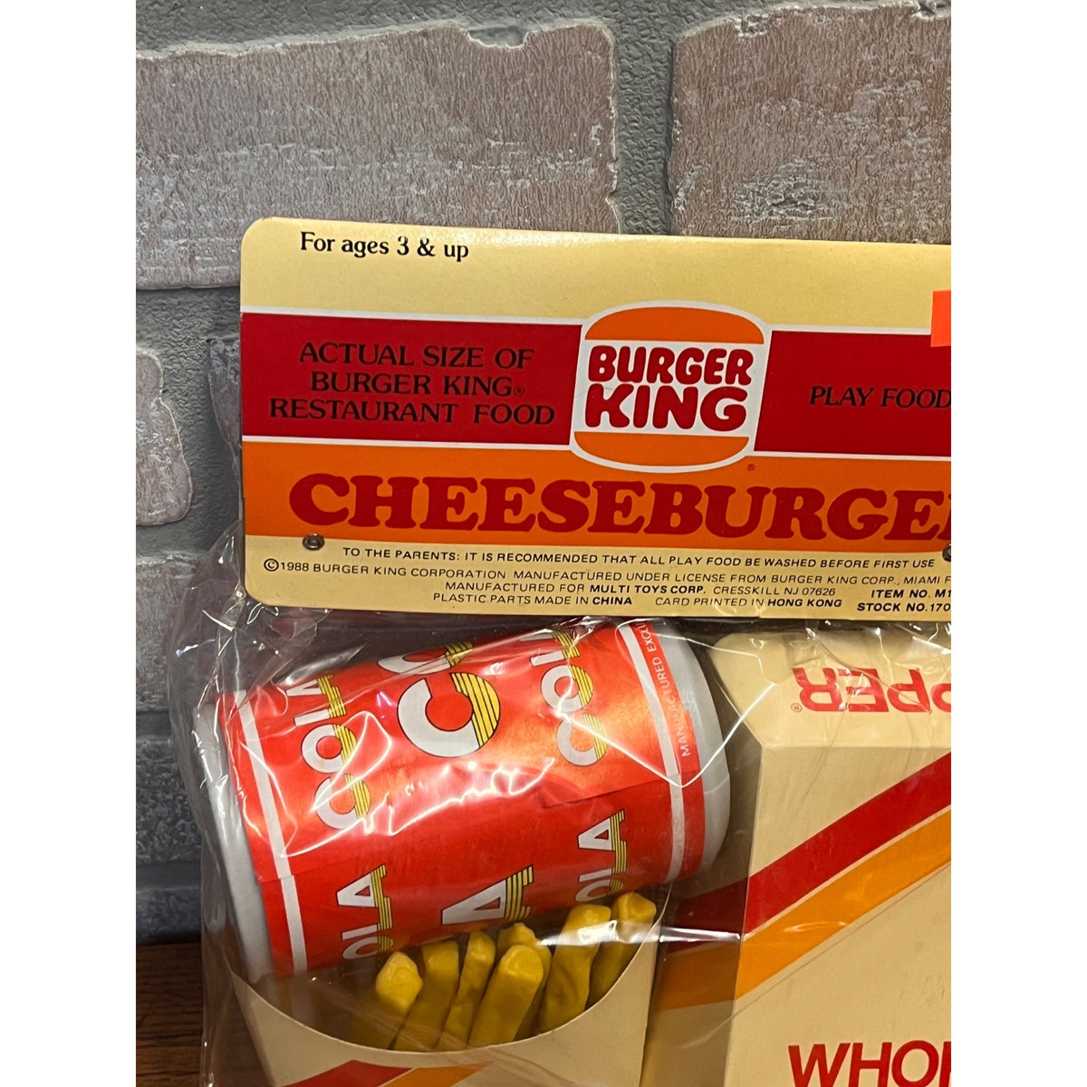 Vintage 1988 Burger KIng Play Food Set Whopper Cheeseburger Fries and Drink NEW
