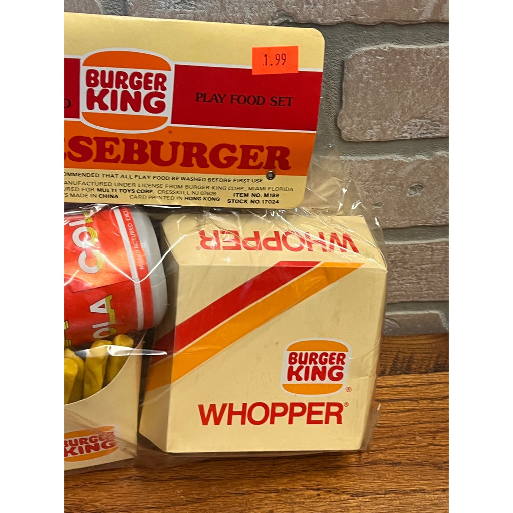 Vintage 1988 Burger KIng Play Food Set Whopper Cheeseburger Fries and Drink NEW