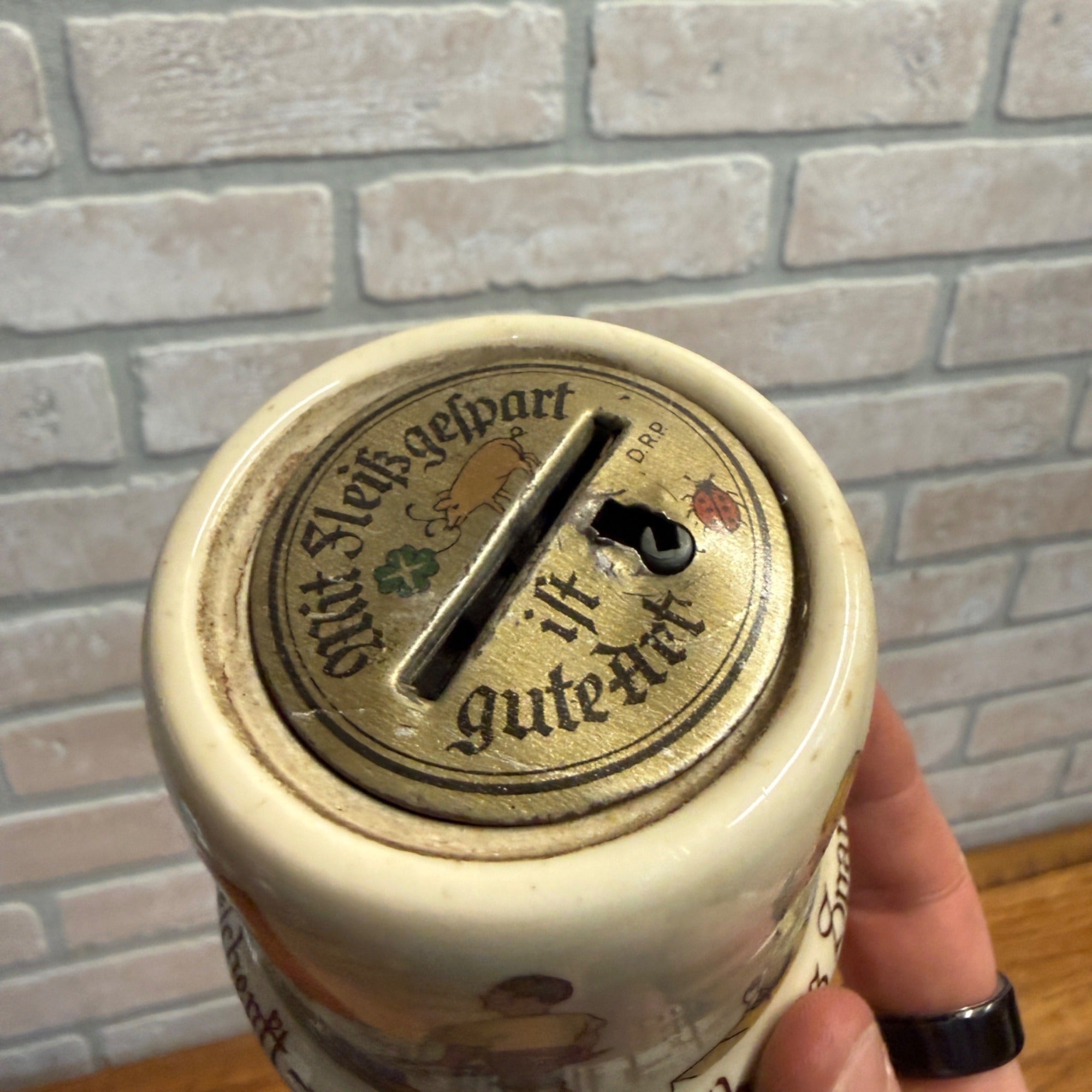 Vintage Heinrich & Co German Childs Savings Bank Porcelain Pig & Clover