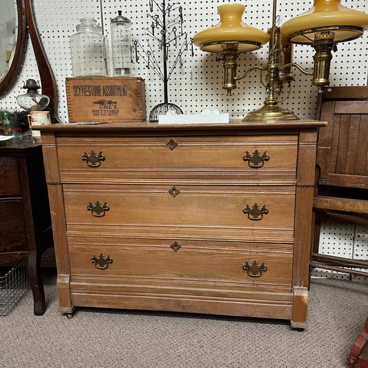 Antique Golden Oak Wooden 3-Drawer Dresser Chest of Drawers