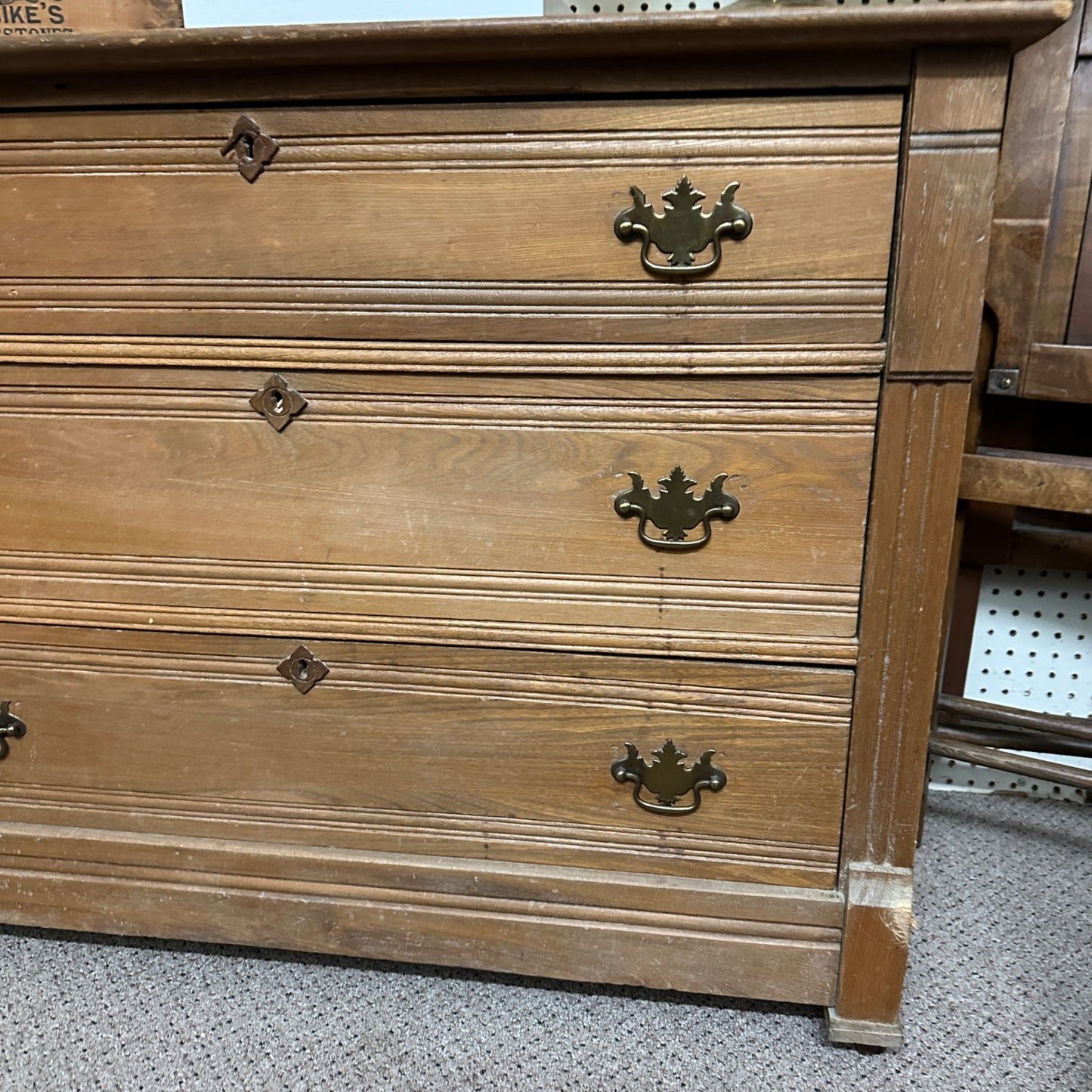 Antique Golden Oak Wooden 3-Drawer Dresser Chest of Drawers