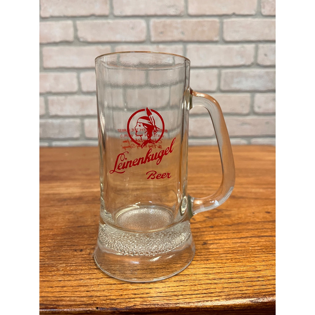 Vintage Leinenkugels Beer Large 6.25" Heavy Glass Beer Mug Bar Tavern Maiden