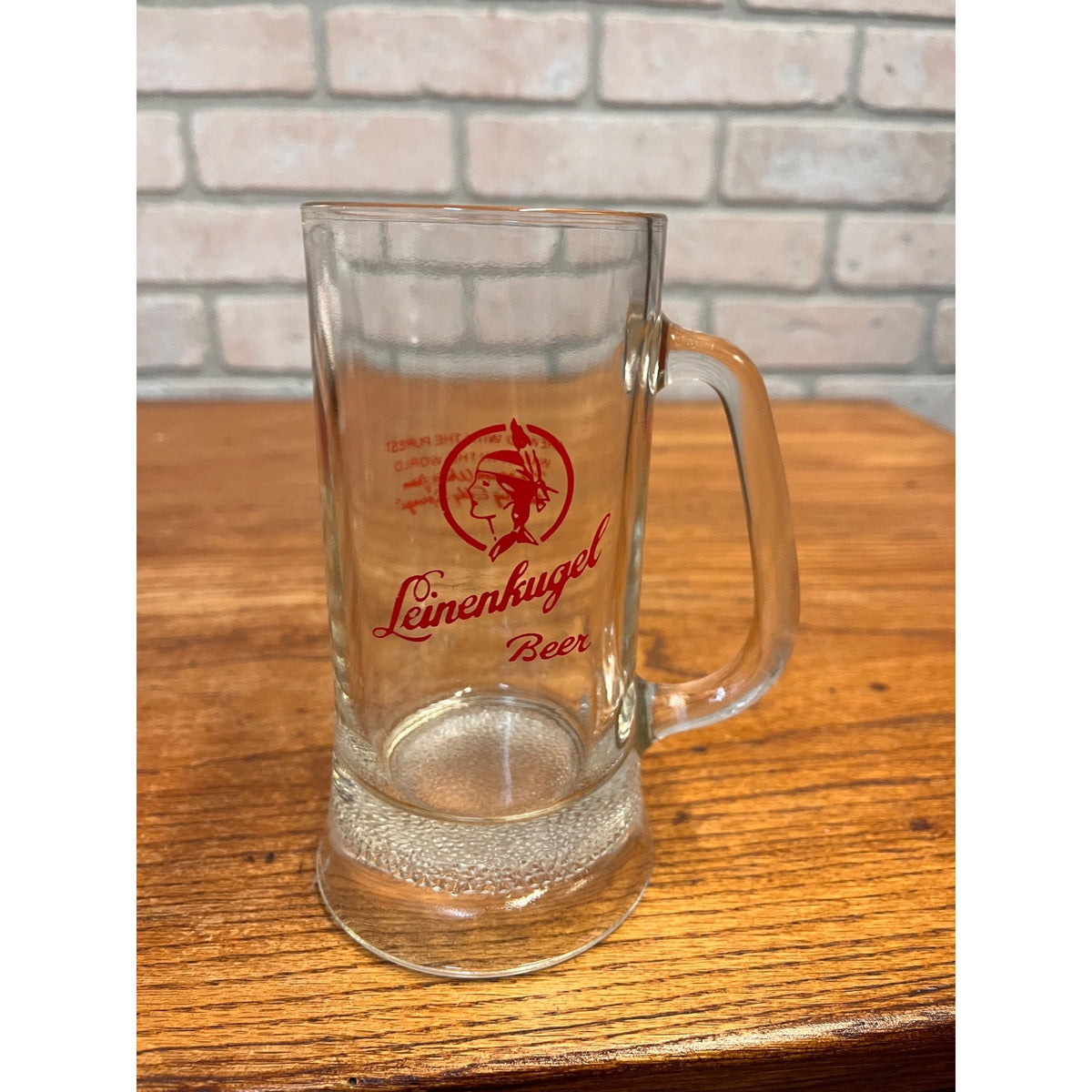 Vintage Leinenkugels Beer Large 6.25" Heavy Glass Beer Mug Bar Tavern Maiden