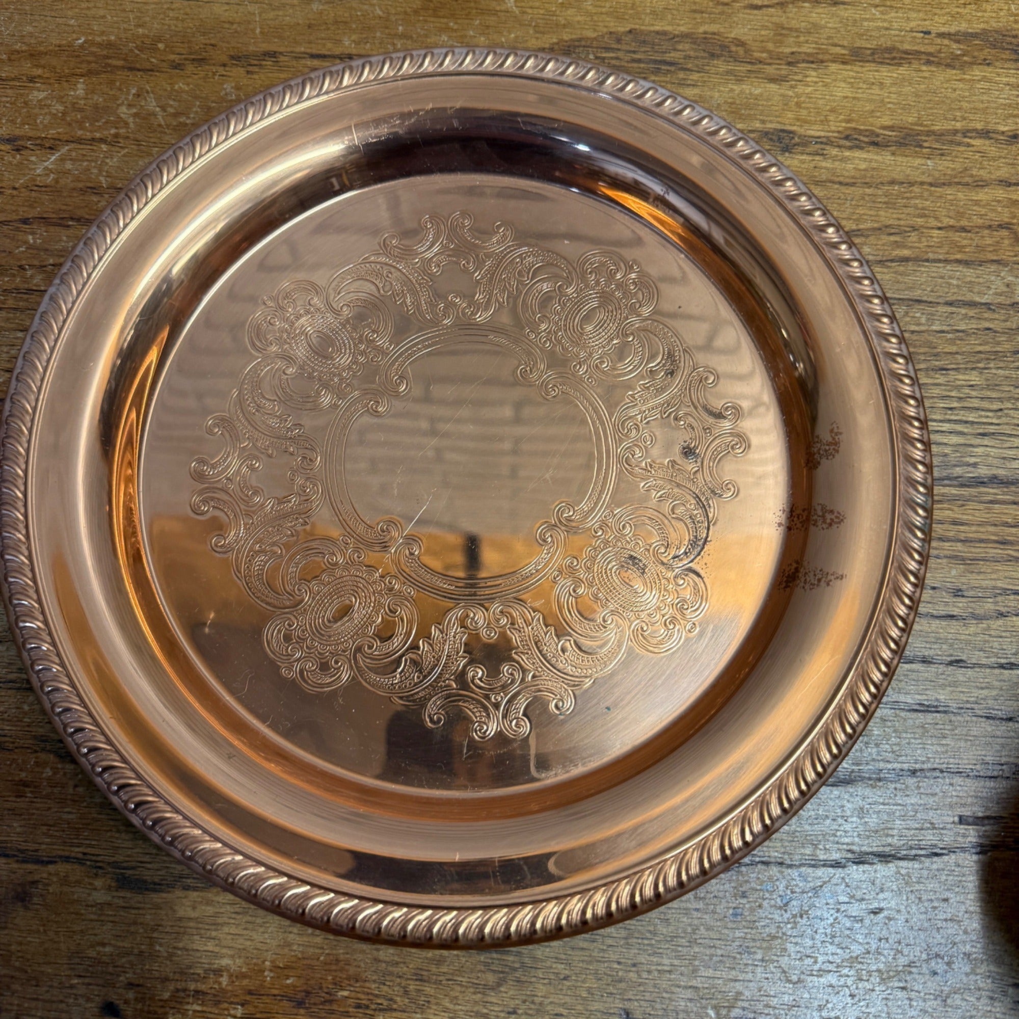 Vintage Coppercraft Guild Copper Round Charger/Serving Plate, Footed Dish and Two Drinking Cups Taunton, Massachusetts