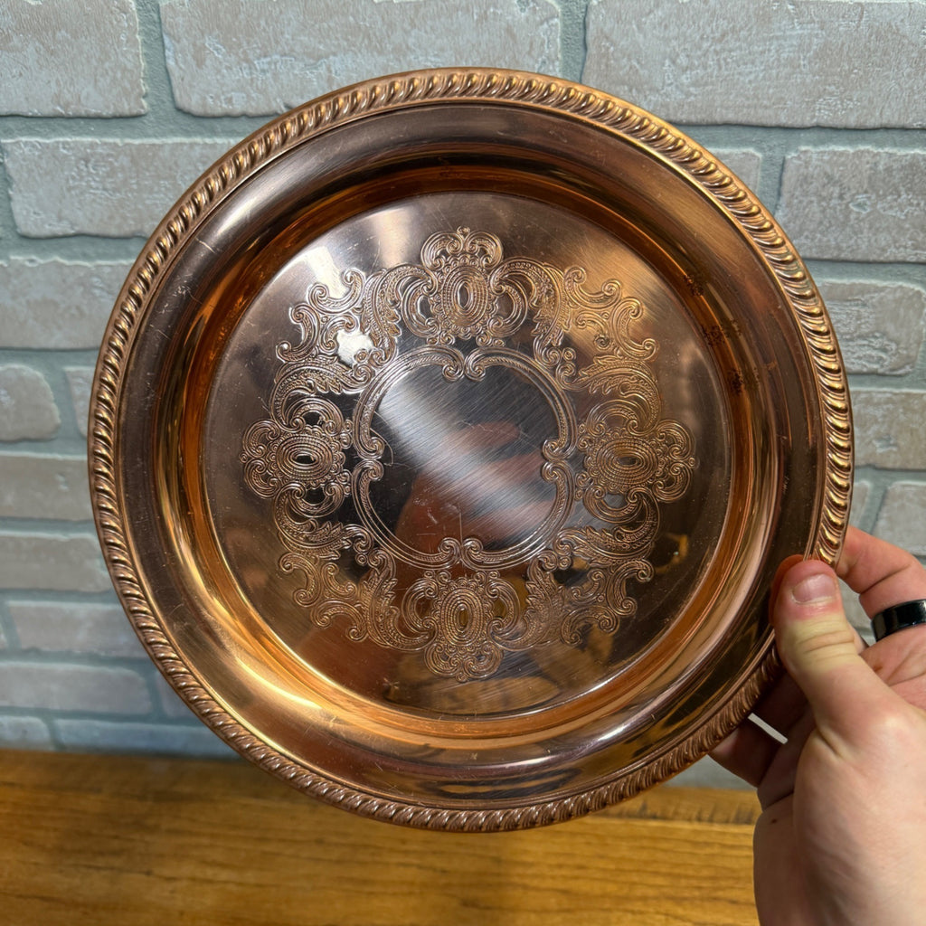 Vintage Coppercraft Guild Copper Round Charger/Serving Plate, Footed Dish and Two Drinking Cups Taunton, Massachusetts