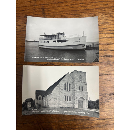 Vintage Washington Island Door County Wisconsin RPPC Postcards Richter Ferry & Church