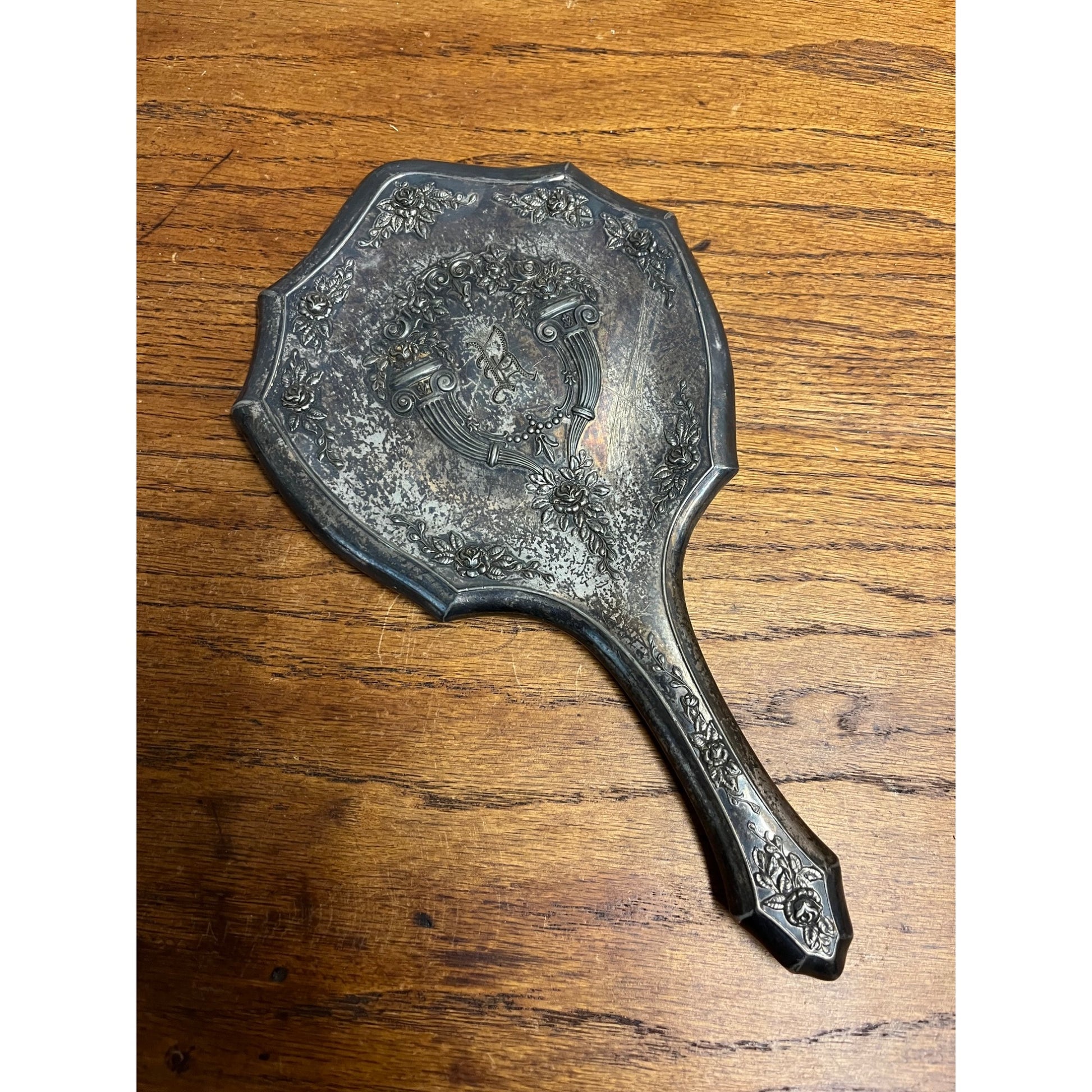 Antique Art Nouveau Repousse Hand Mirror Empire Art WSP Wilcox Silver Plate Co