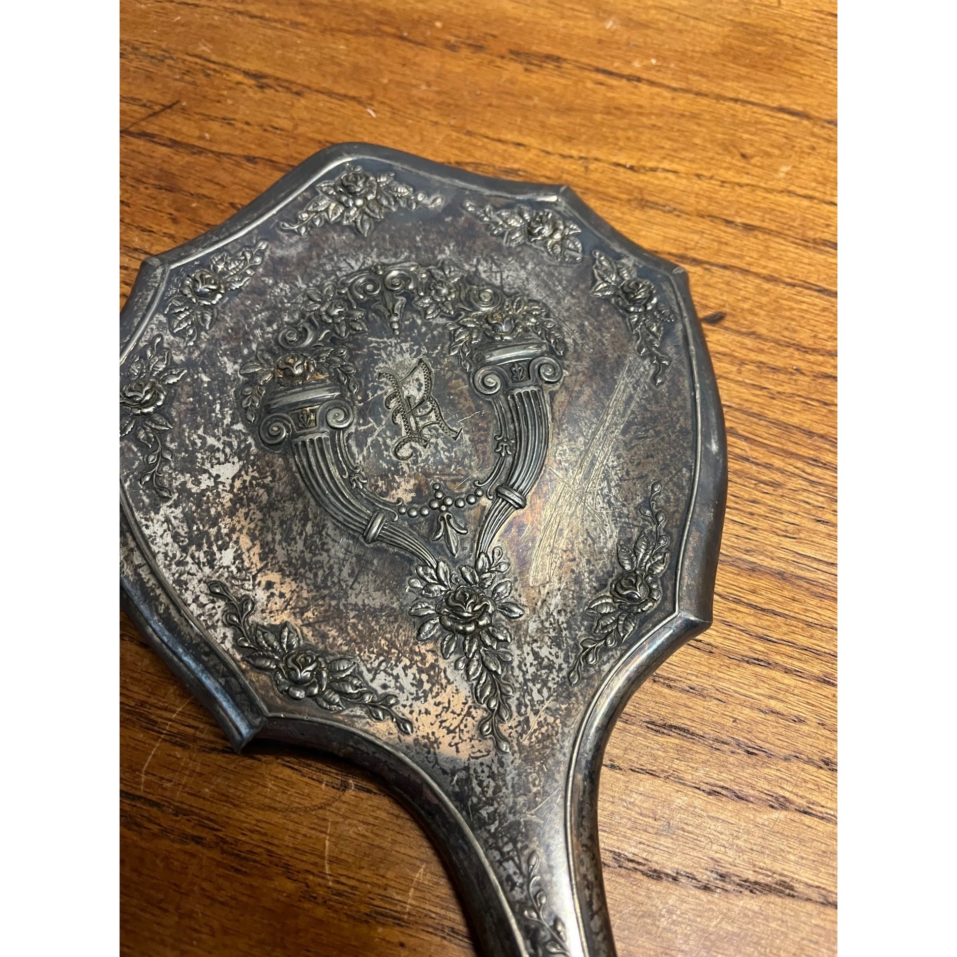 Antique Art Nouveau Repousse Hand Mirror Empire Art WSP Wilcox Silver Plate Co