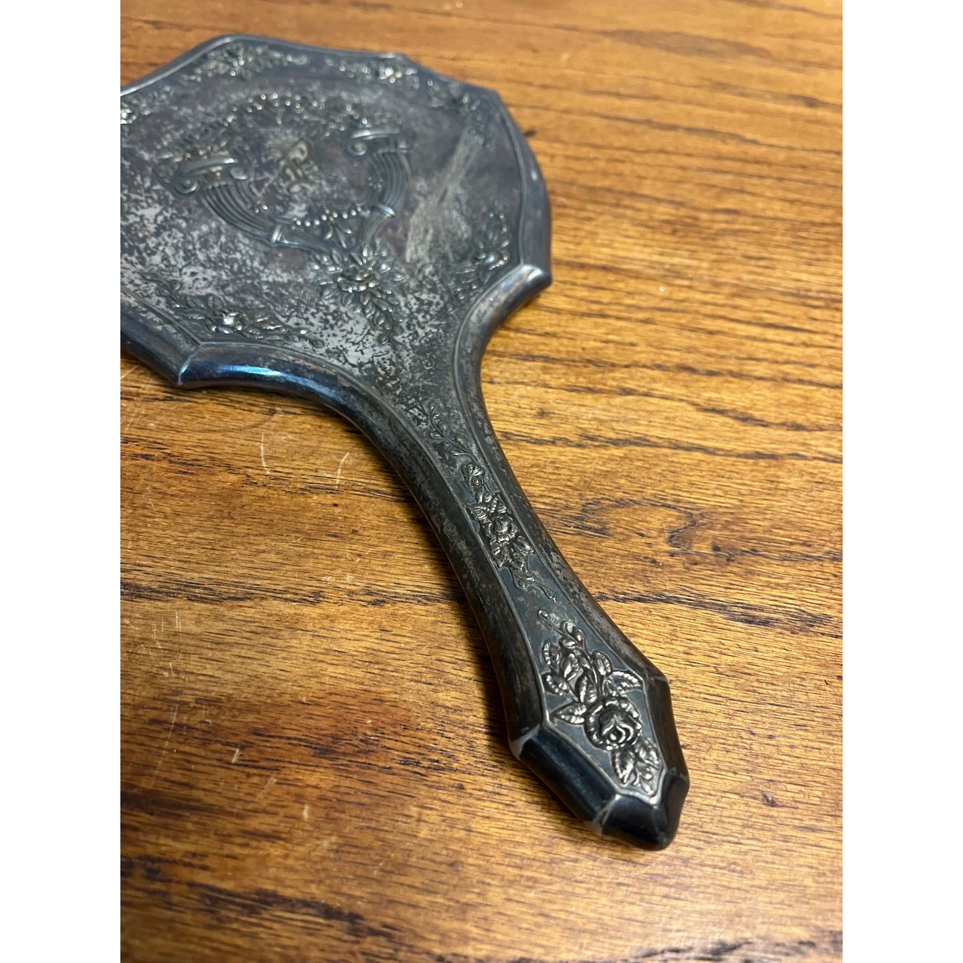 Antique Art Nouveau Repousse Hand Mirror Empire Art WSP Wilcox Silver Plate Co