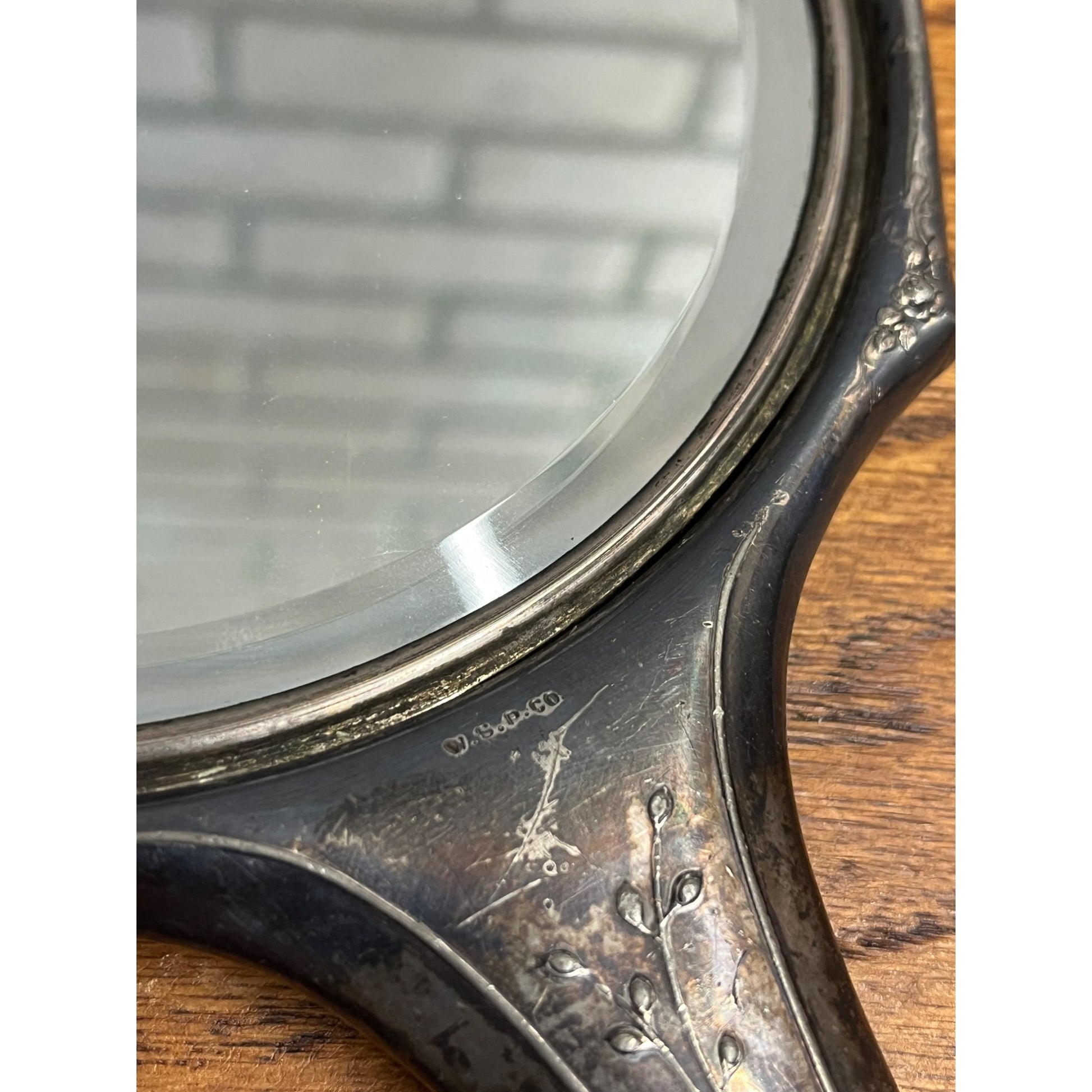 Antique Art Nouveau Repousse Hand Mirror Empire Art WSP Wilcox Silver Plate Co