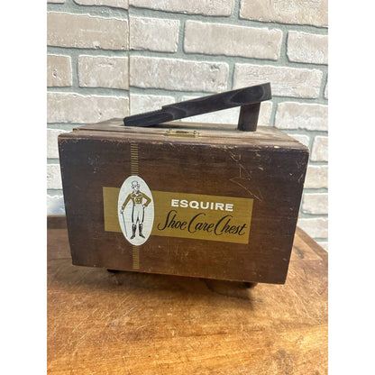 Vintage Wooden Esquire Shoe Valet De Luxe Shoe Shine Box Kit + Contents