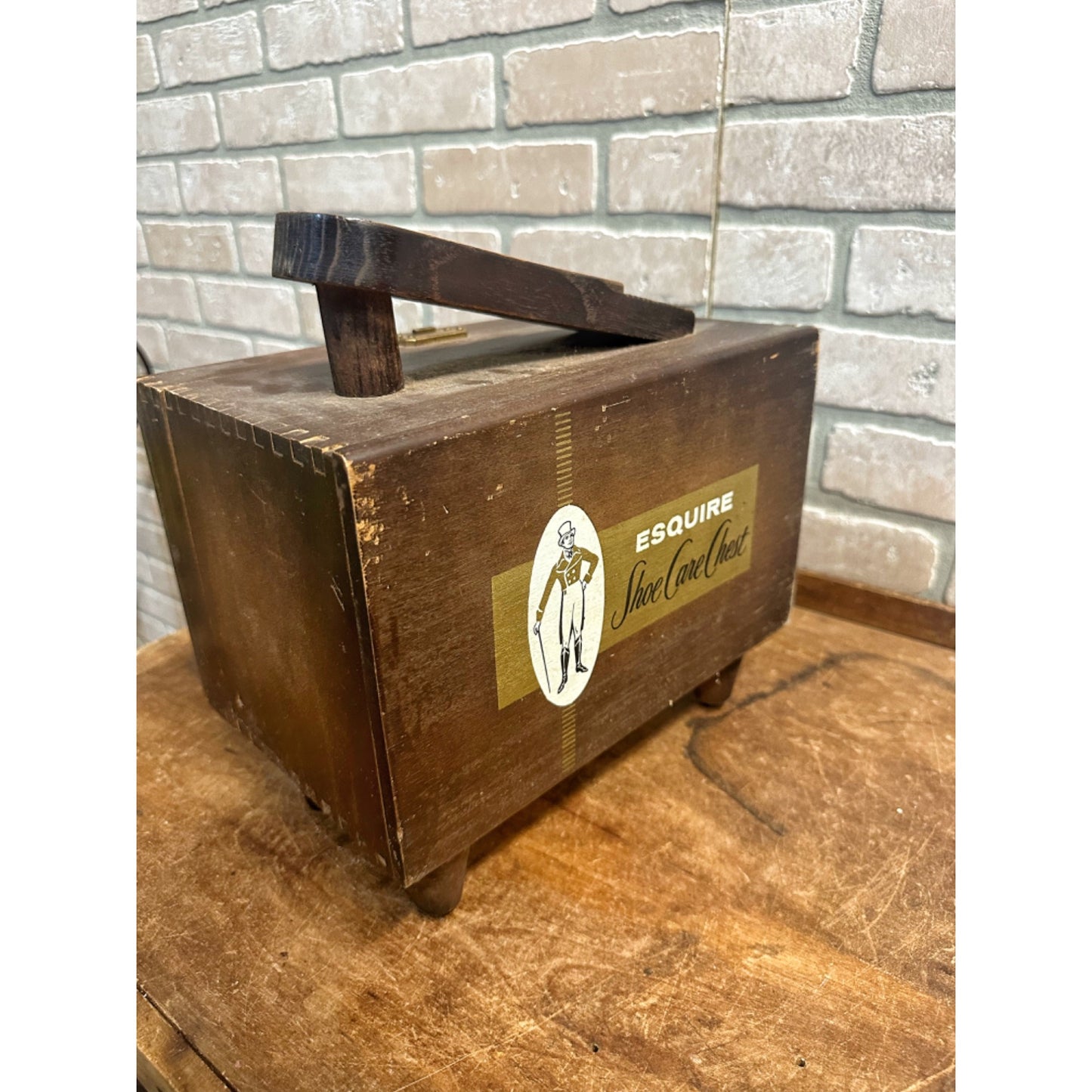 Vintage Wooden Esquire Shoe Valet De Luxe Shoe Shine Box Kit + Contents