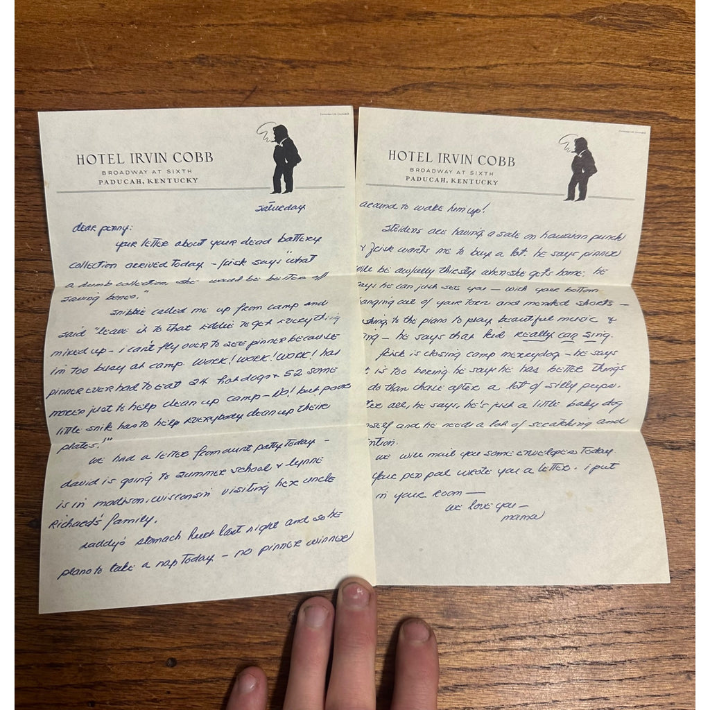 Vintage Hotel Irvin Cobb 2-Page Letter Handwritten Paducah Kentucky Letterhead Stationery