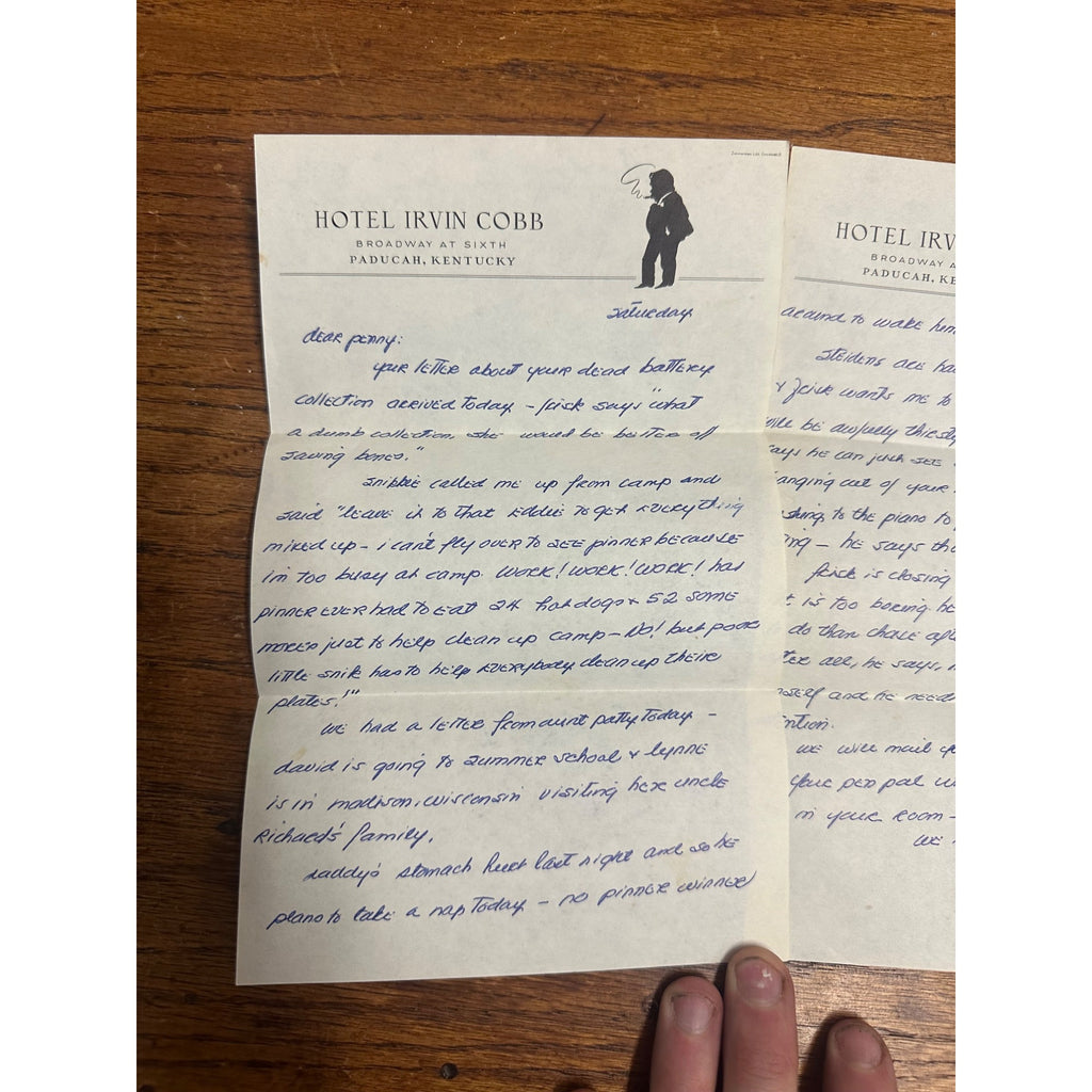 Vintage Hotel Irvin Cobb 2-Page Letter Handwritten Paducah Kentucky Letterhead Stationery