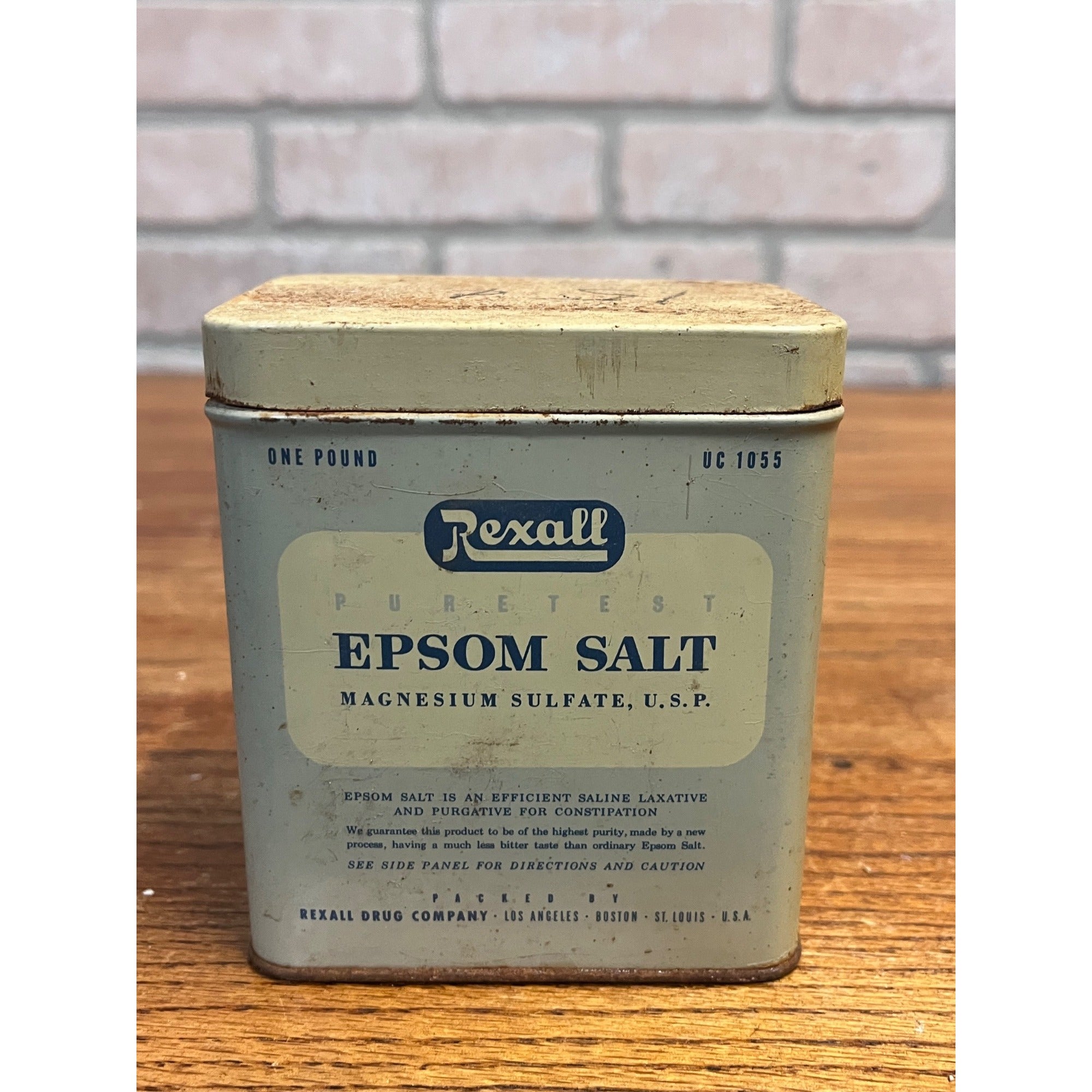 Vintage Rexall Epsom Salt 1 lb Tin Can Pharmacy Decor