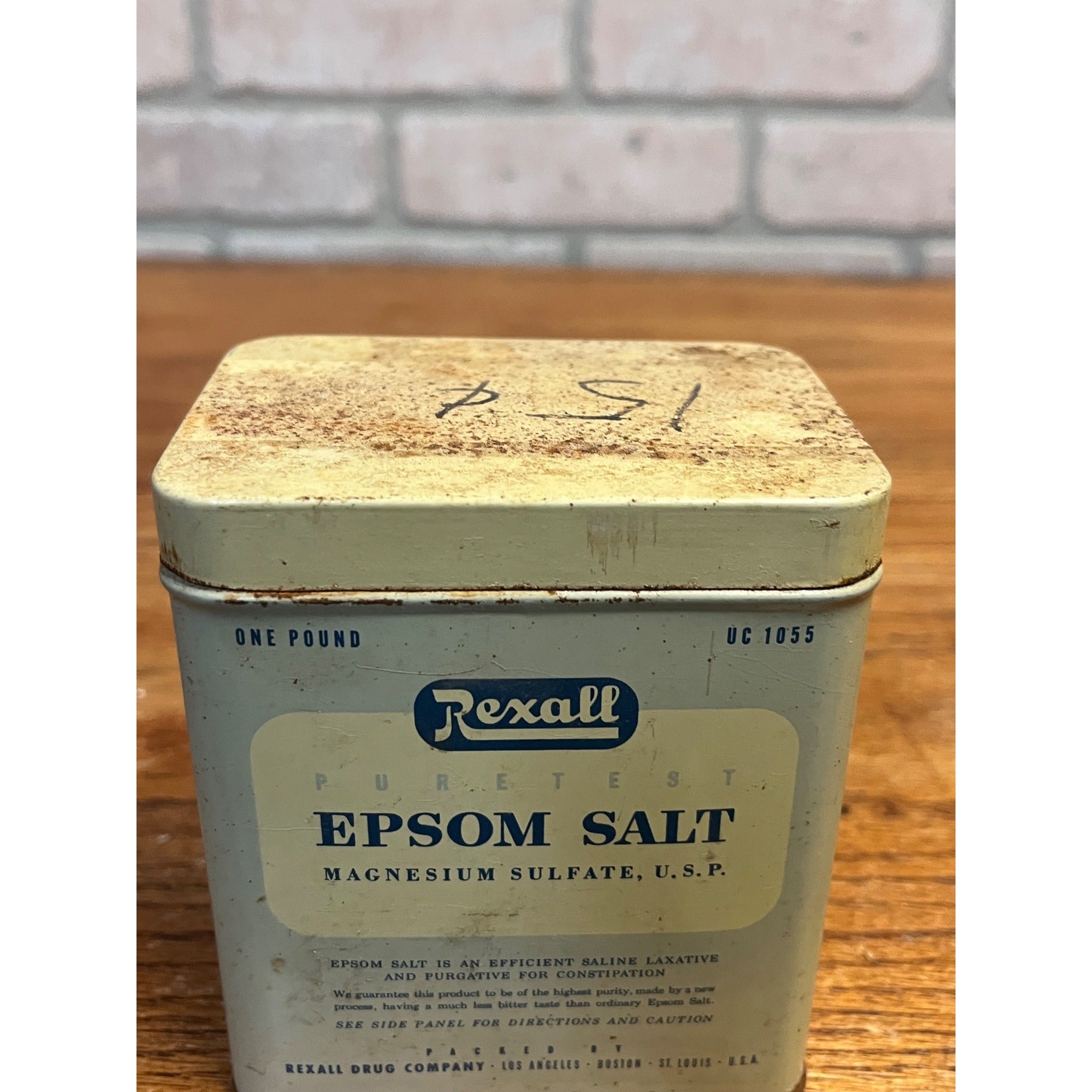Vintage Rexall Epsom Salt 1 lb Tin Can Pharmacy Decor