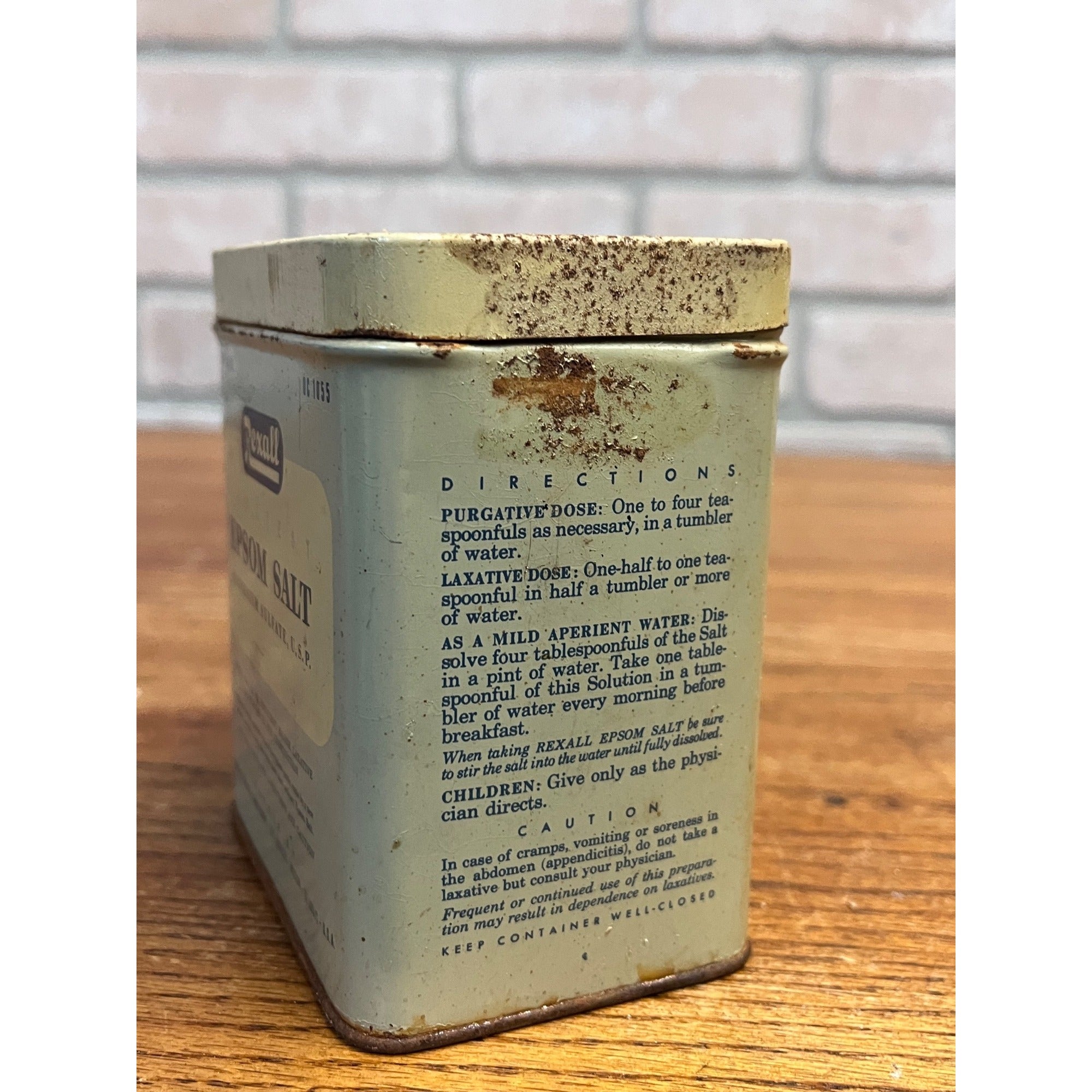Vintage Rexall Epsom Salt 1 lb Tin Can Pharmacy Decor