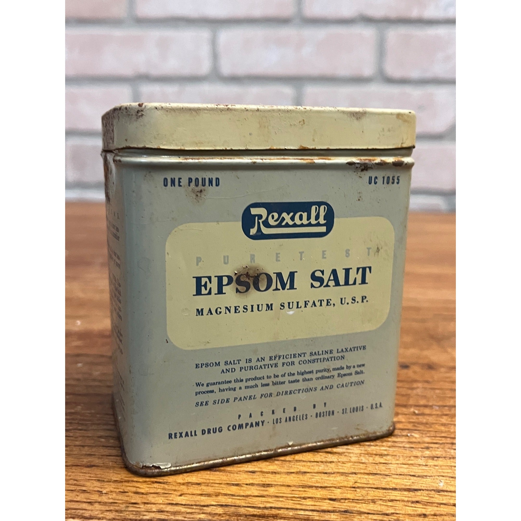 Vintage Rexall Epsom Salt 1 lb Tin Can Pharmacy Decor