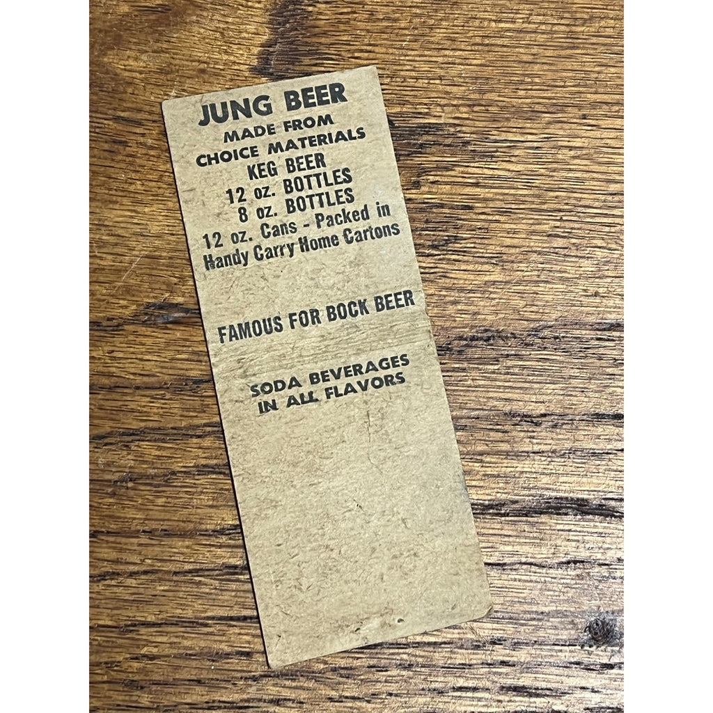 Jung Beer Matchbook -Milwaukee WI -Charlie & Eddie's Pilgrim Club Bar -1940's