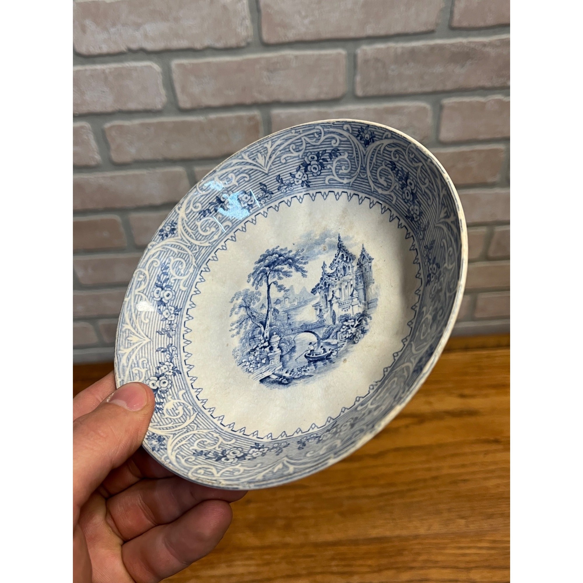 Rare 1850s Wedgwood Blue & White Transferware Small Bowl Ironstone Geneva 19th c