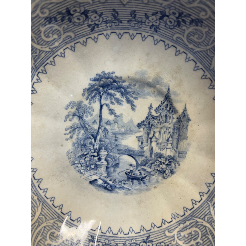Rare 1850s Wedgwood Blue & White Transferware Small Bowl Ironstone Geneva 19th c