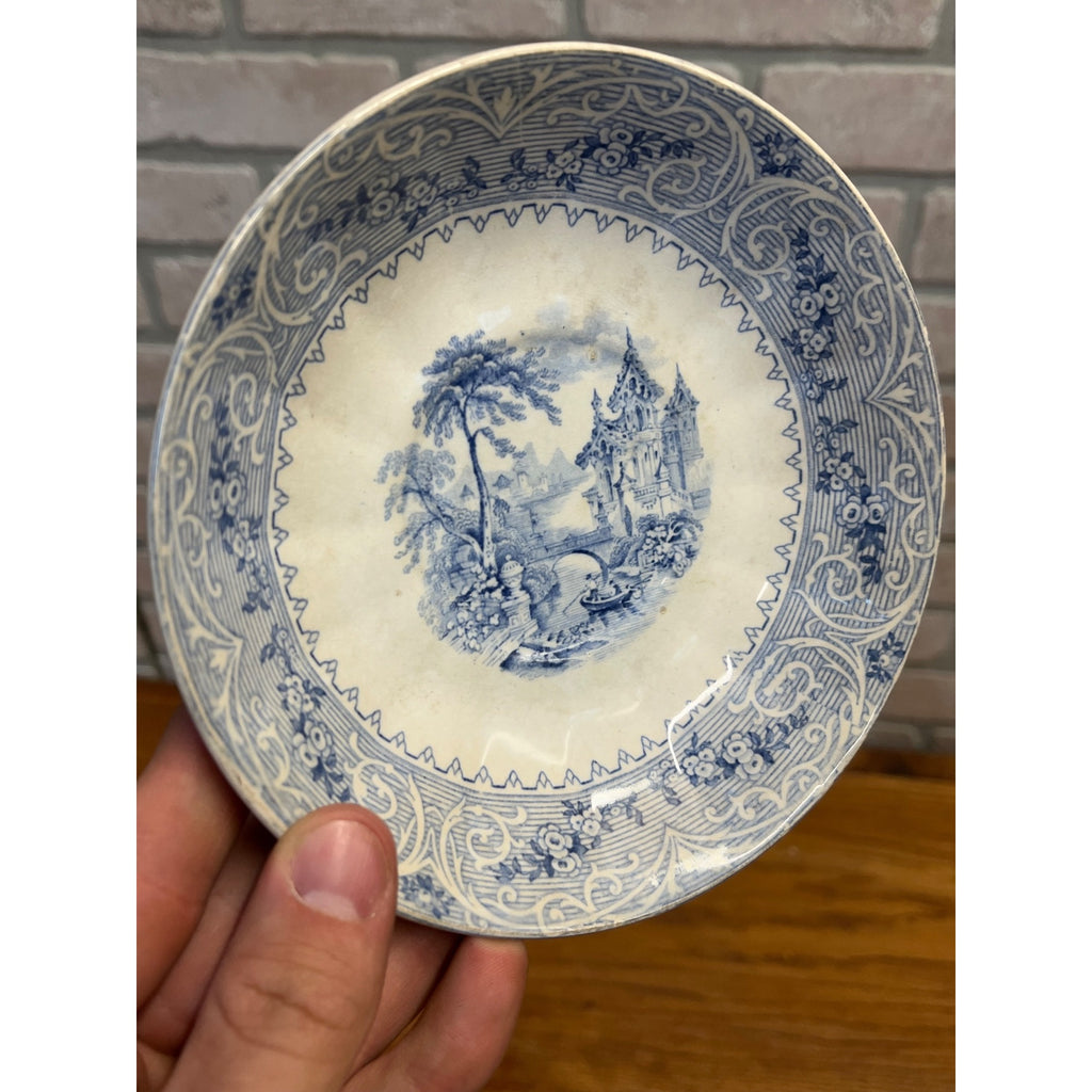 Rare 1850s Wedgwood Blue & White Transferware Small Bowl Ironstone Geneva 19th c