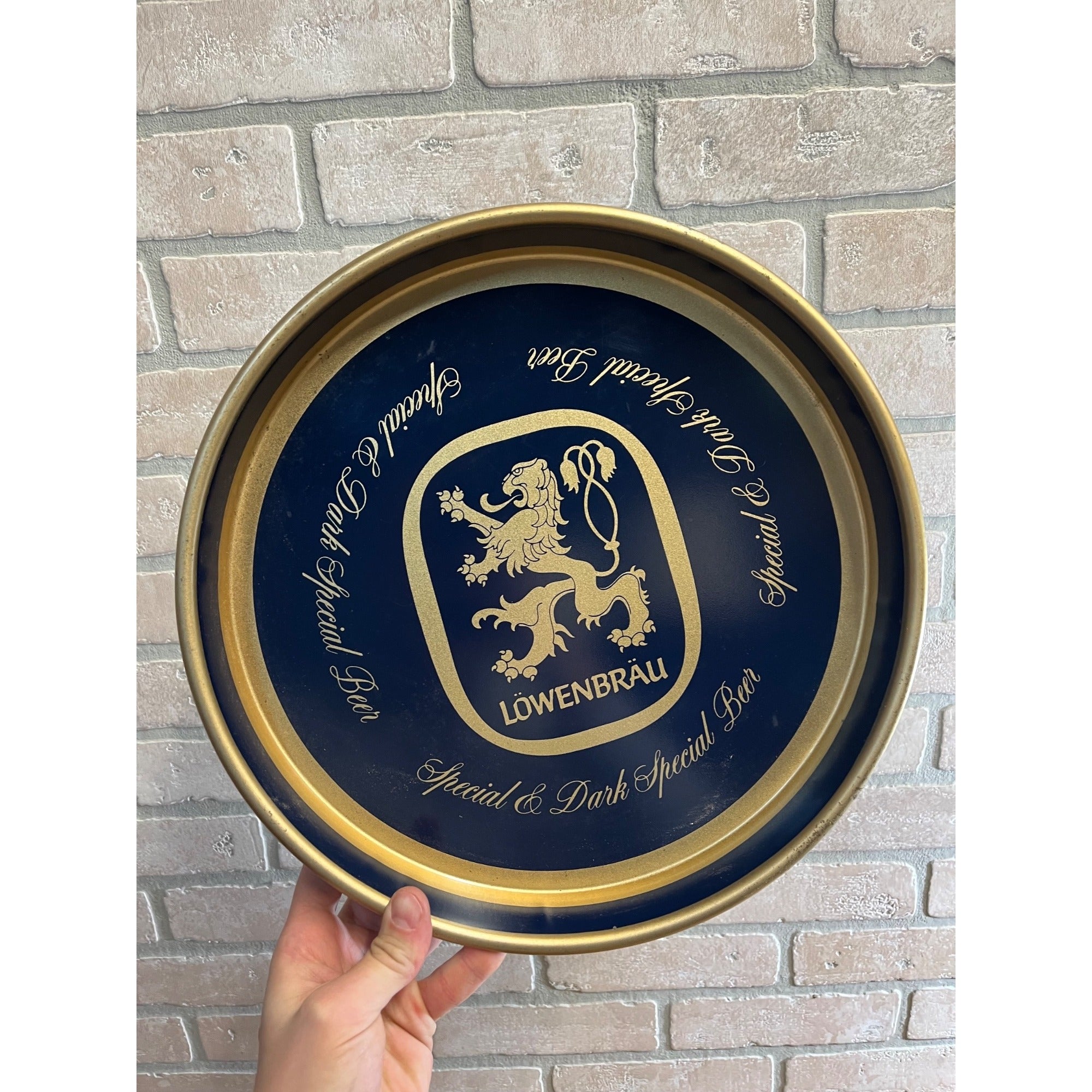 Vintage Lowenbrau Beer Metal Tin Serving Tray German Advertising 13"