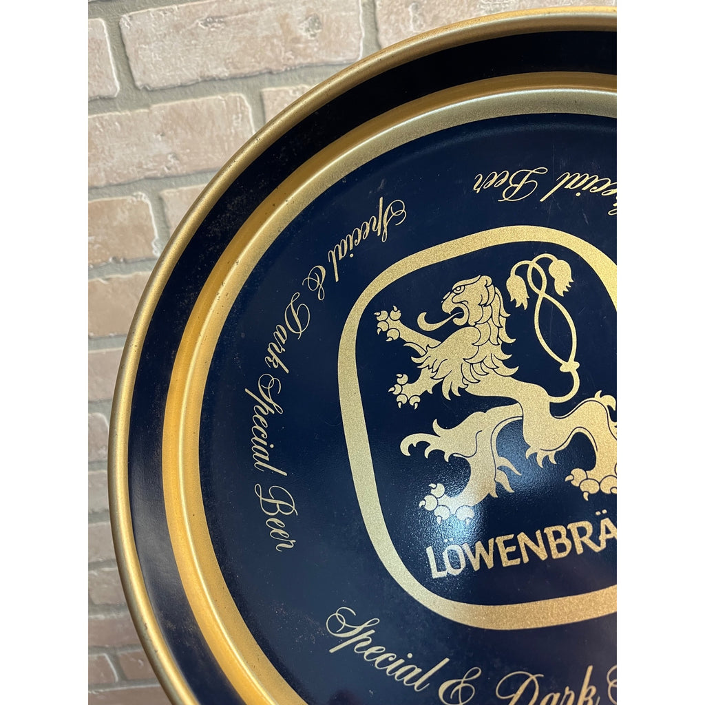 Vintage Lowenbrau Beer Metal Tin Serving Tray German Advertising 13"