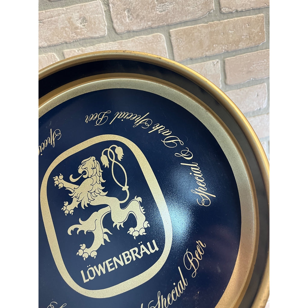 Vintage Lowenbrau Beer Metal Tin Serving Tray German Advertising 13"