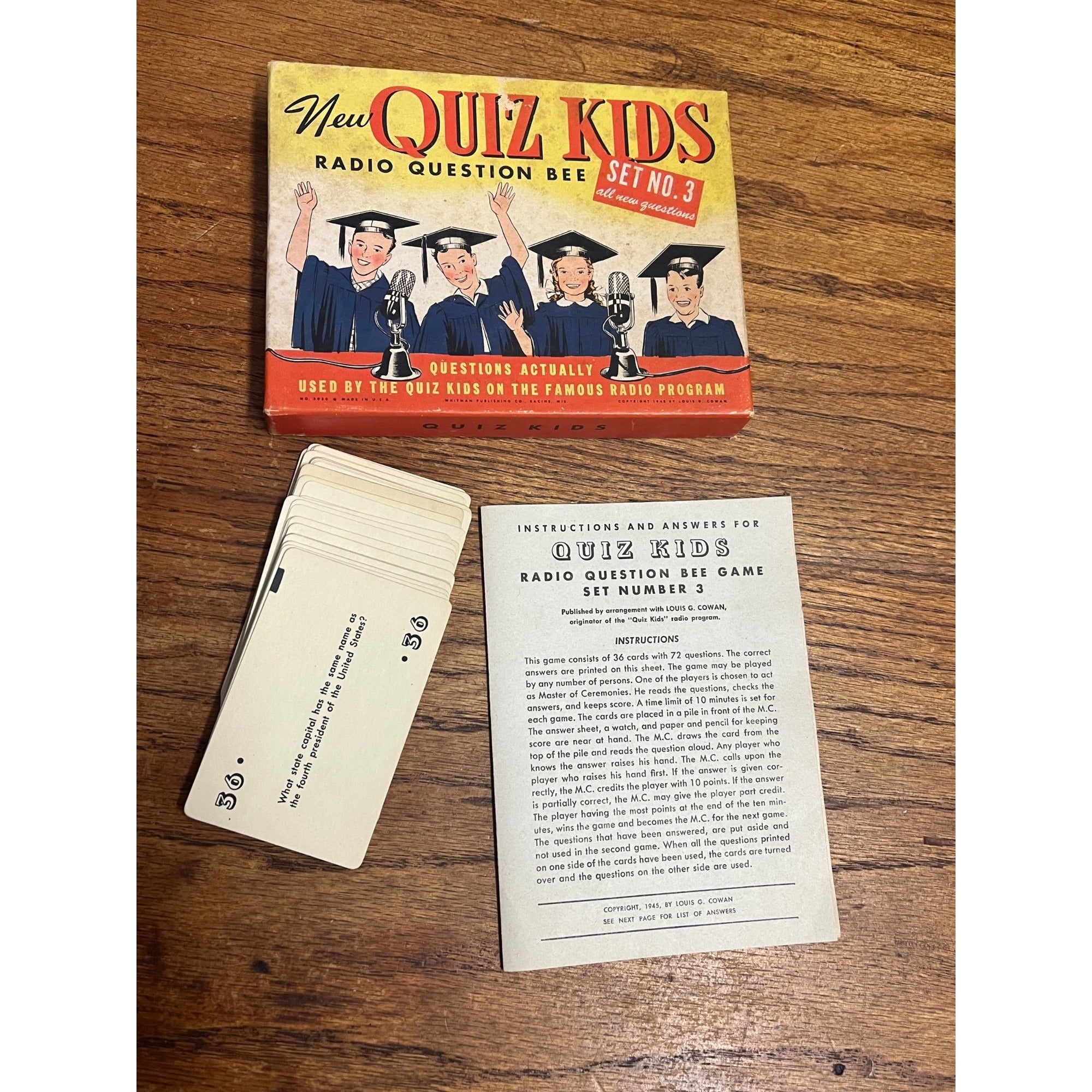 Vintage New Quiz Kids Radio Question Bee Set No. 3 Game Whitman Publishing Co. Racine, Wisconsin Complete 1945