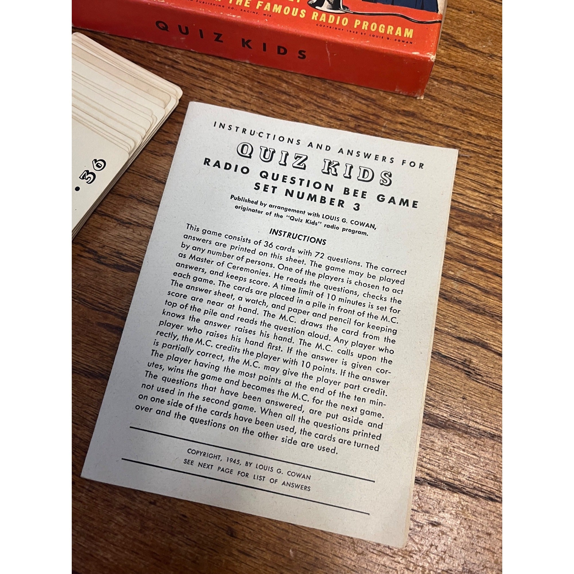 Vintage New Quiz Kids Radio Question Bee Set No. 3 Game Whitman Publishing Co. Racine, Wisconsin Complete 1945