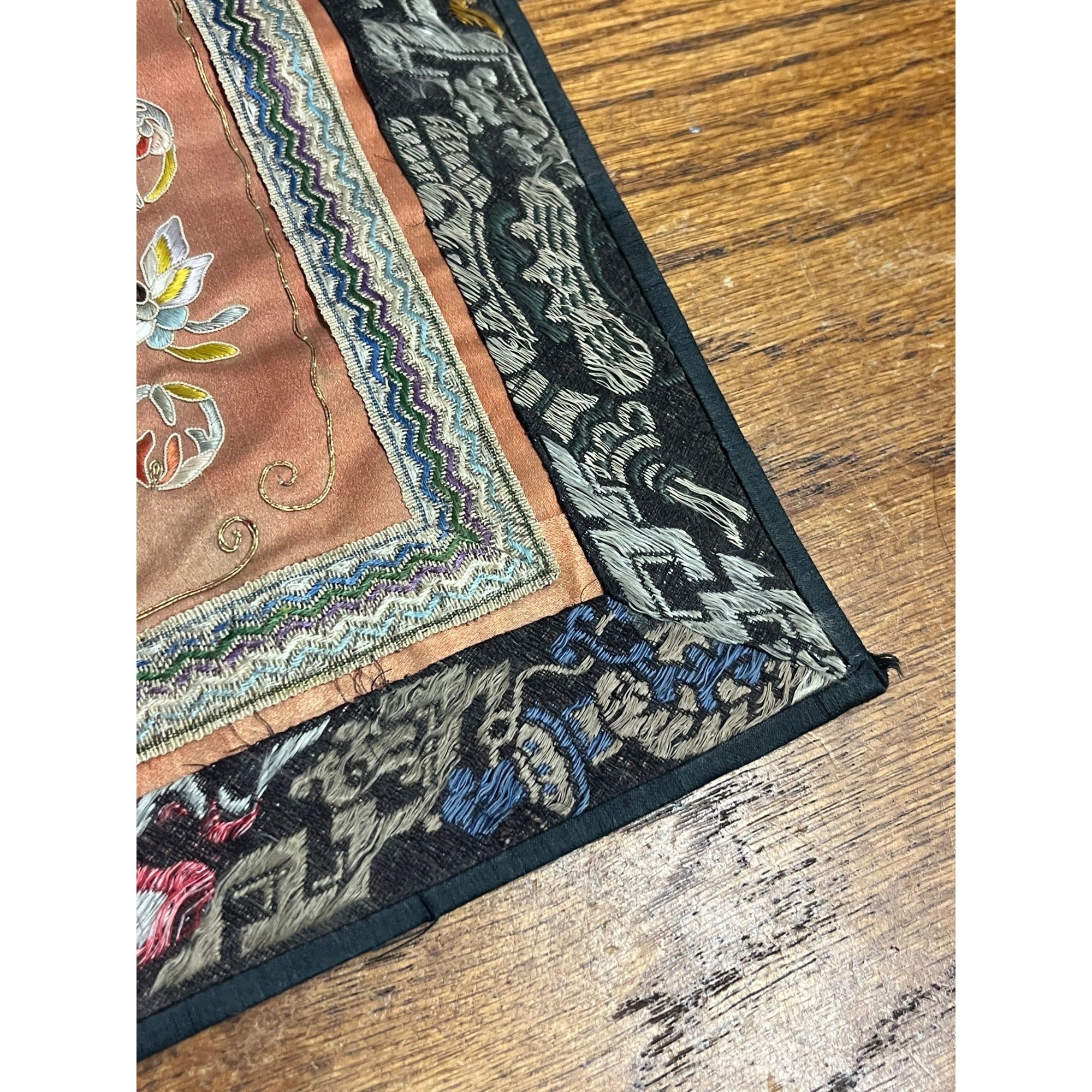 Antique Chinese Embroidered Silk Textile Qilin Butterfly Panel Qing Republic