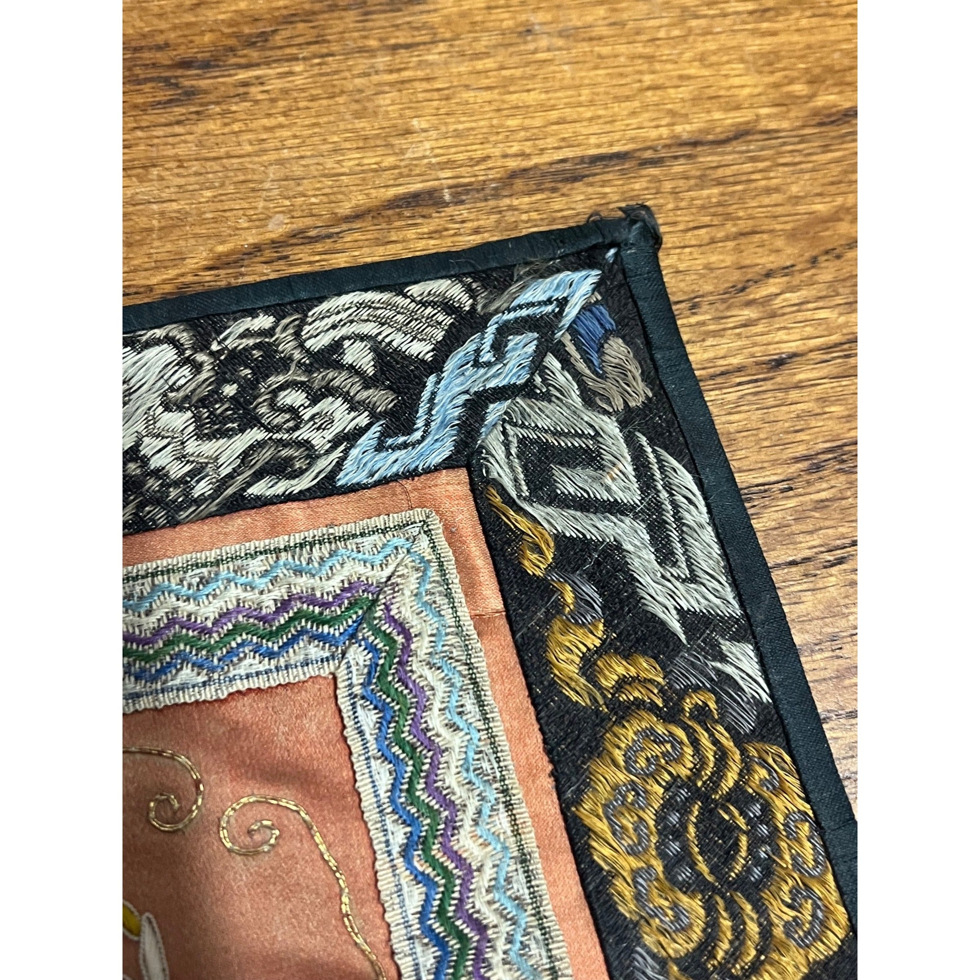 Antique Chinese Embroidered Silk Textile Qilin Butterfly Panel Qing Republic