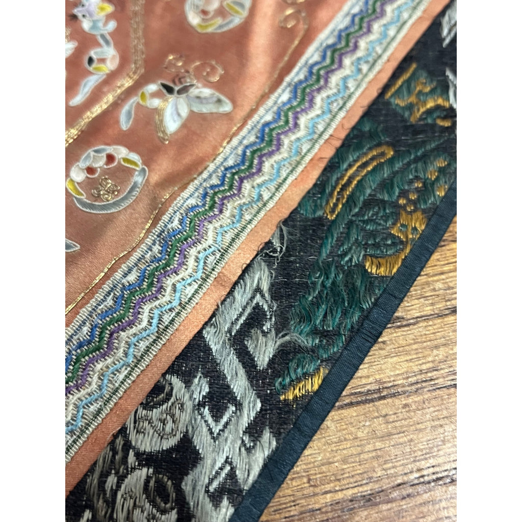 Antique Chinese Embroidered Silk Textile Qilin Butterfly Panel Qing Republic