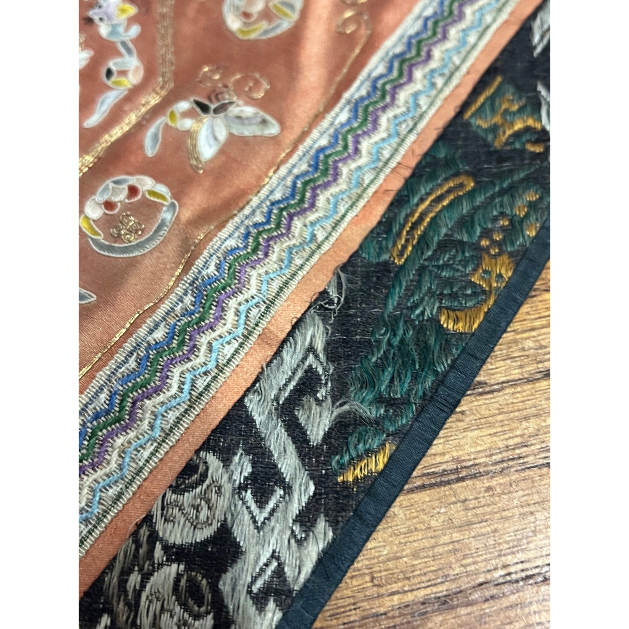 Antique Chinese Embroidered Silk Textile Qilin Butterfly Panel Qing Republic