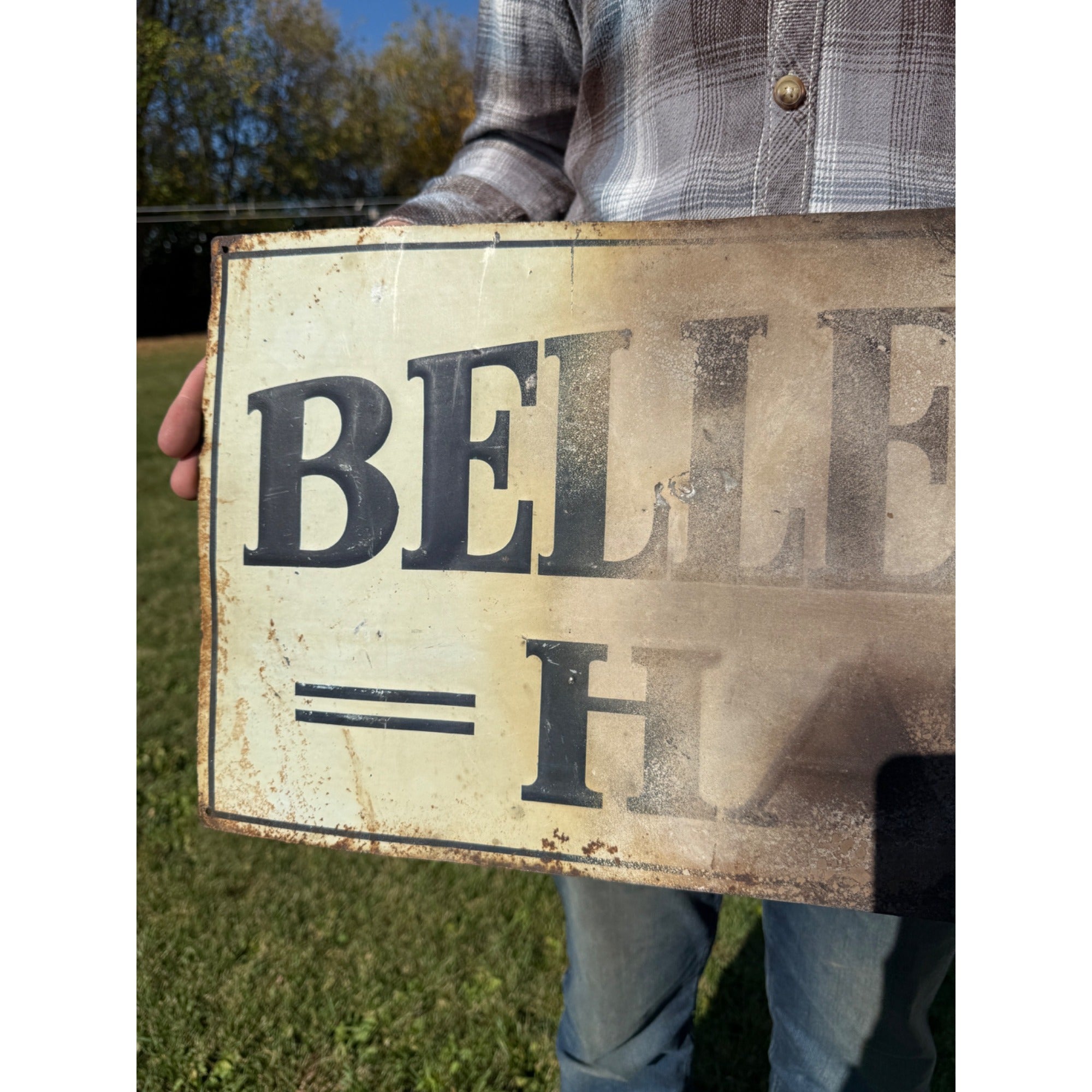 Vintage Early 1900s Bellemont Hats Tin Embossed Advertising Sign Clothing Store